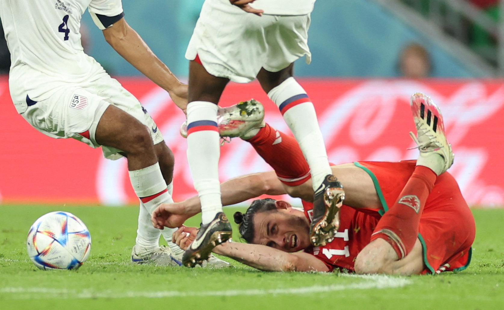 Wales' Gareth Bale reacts