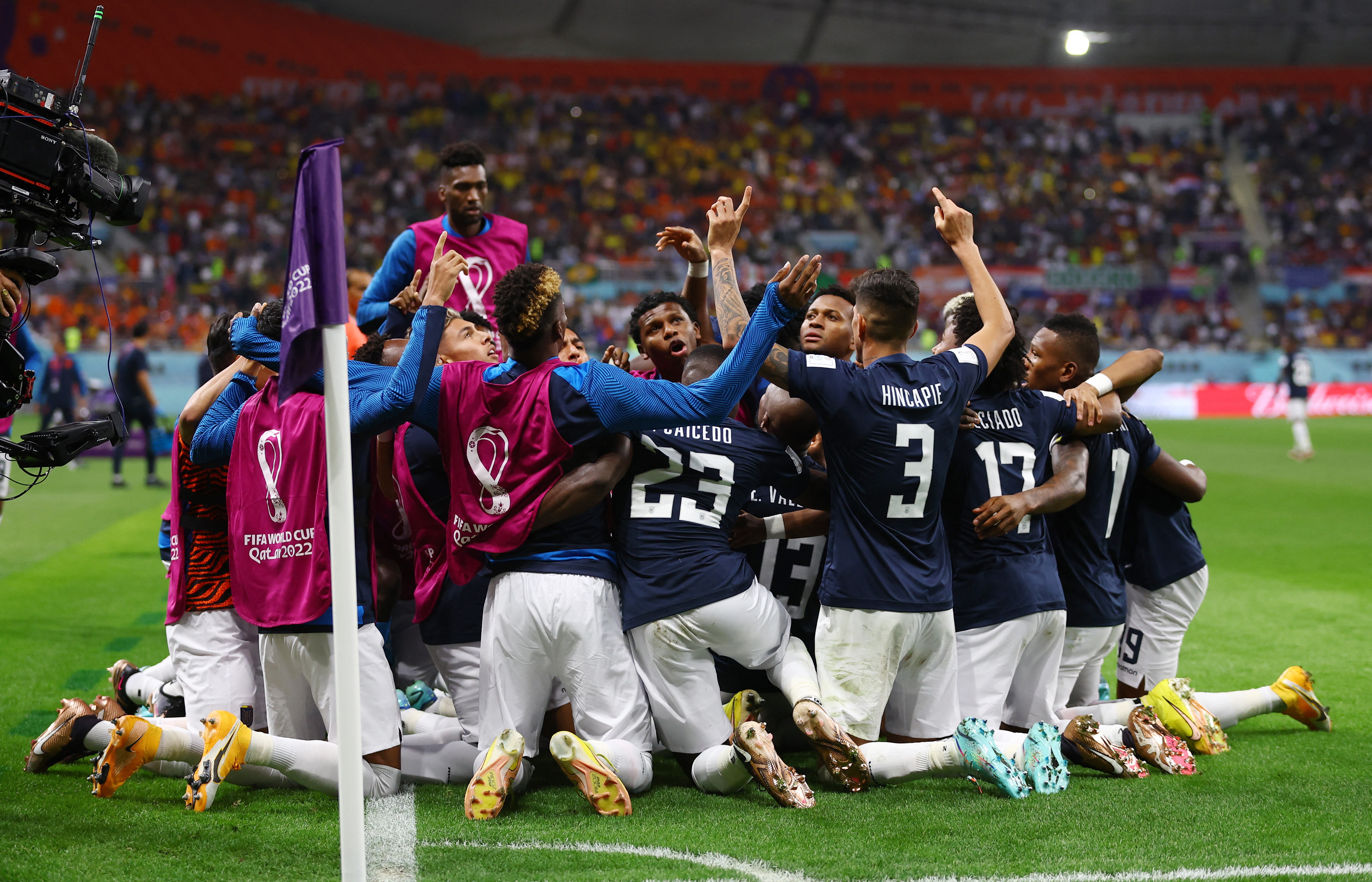 ecuador celebrate scoring a goal