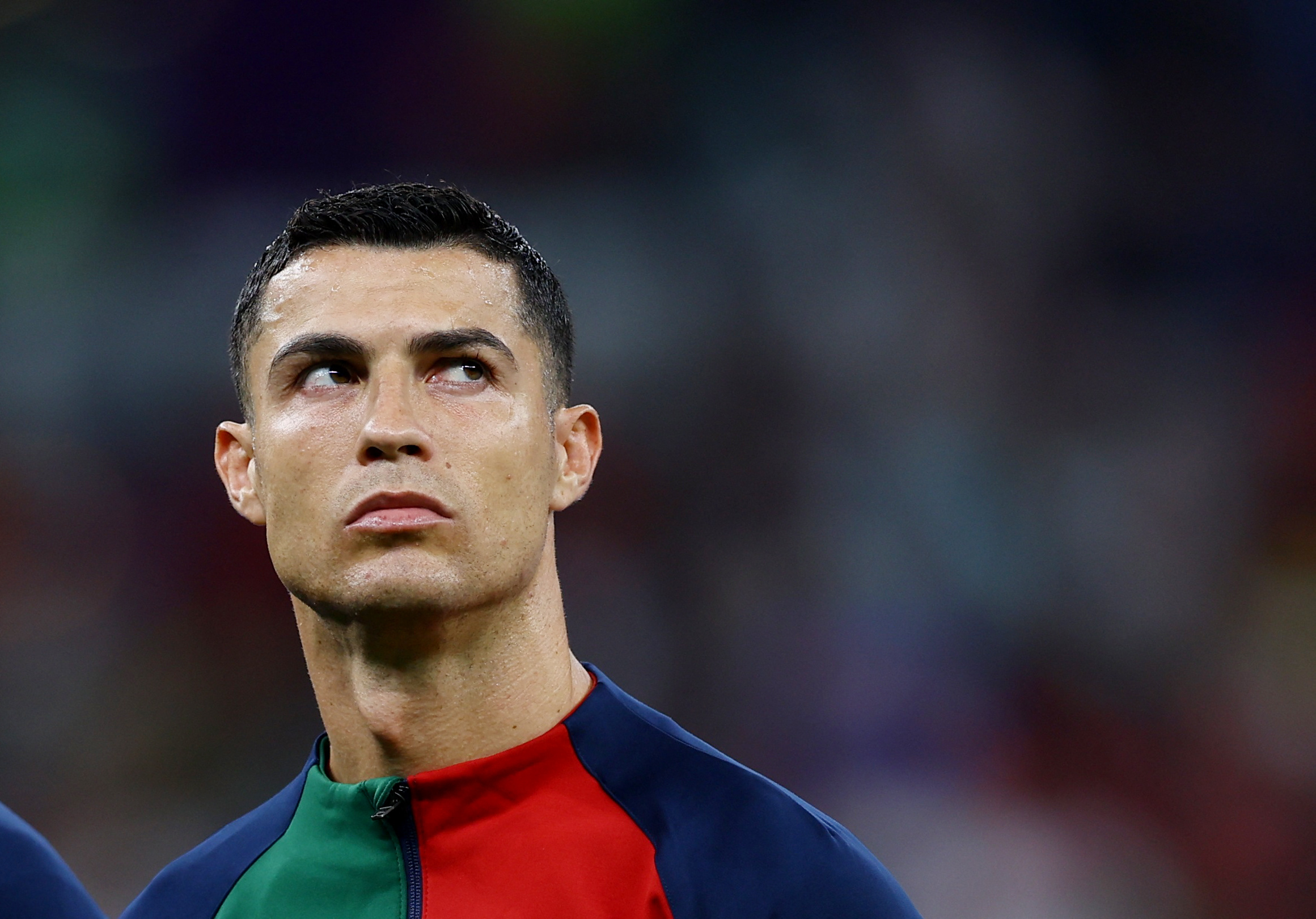 Cristiano Ronaldo looks up into the stands before the match against Uruguay in November.