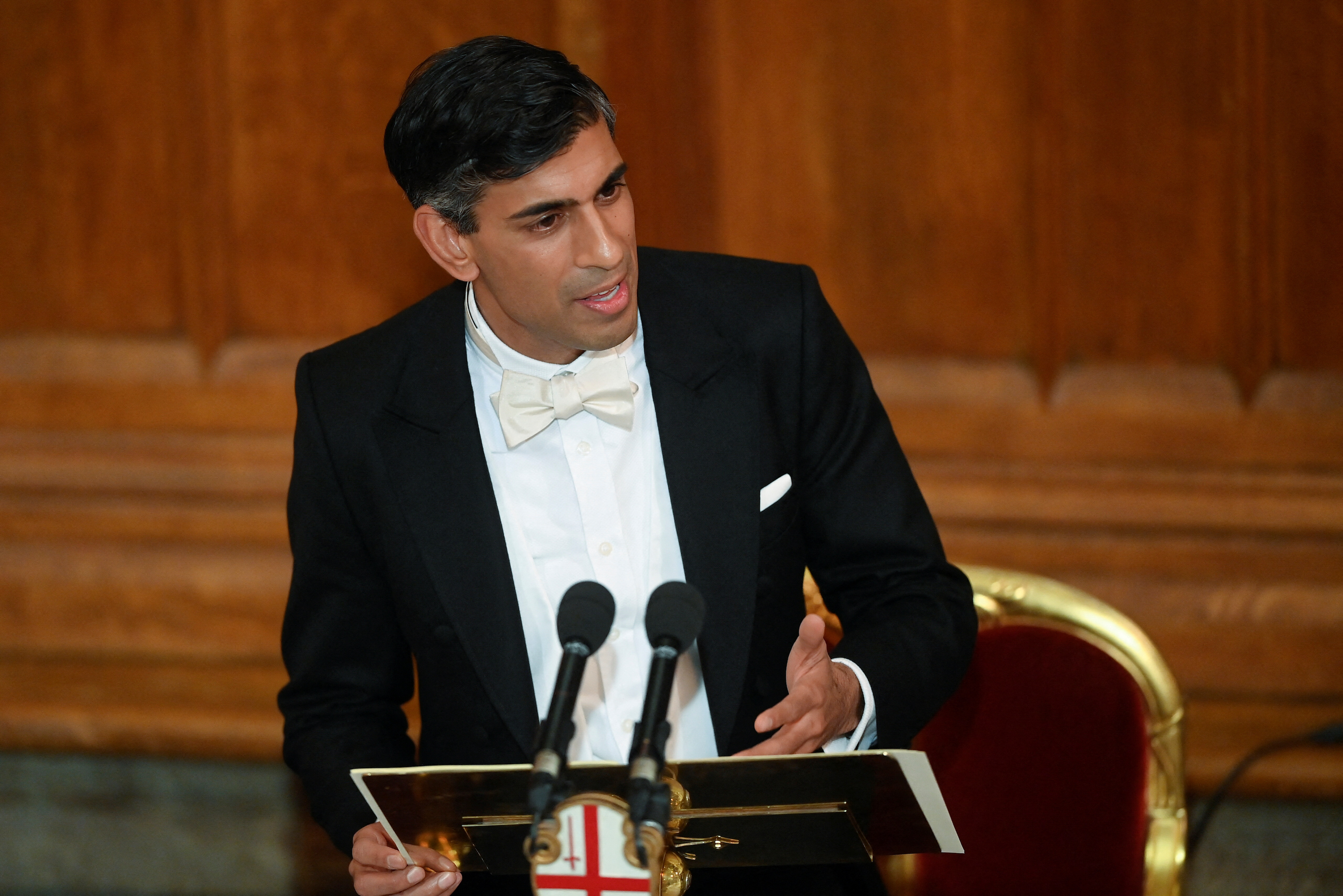 Rishi Sunak delivers a speech in London, United Kingdom.