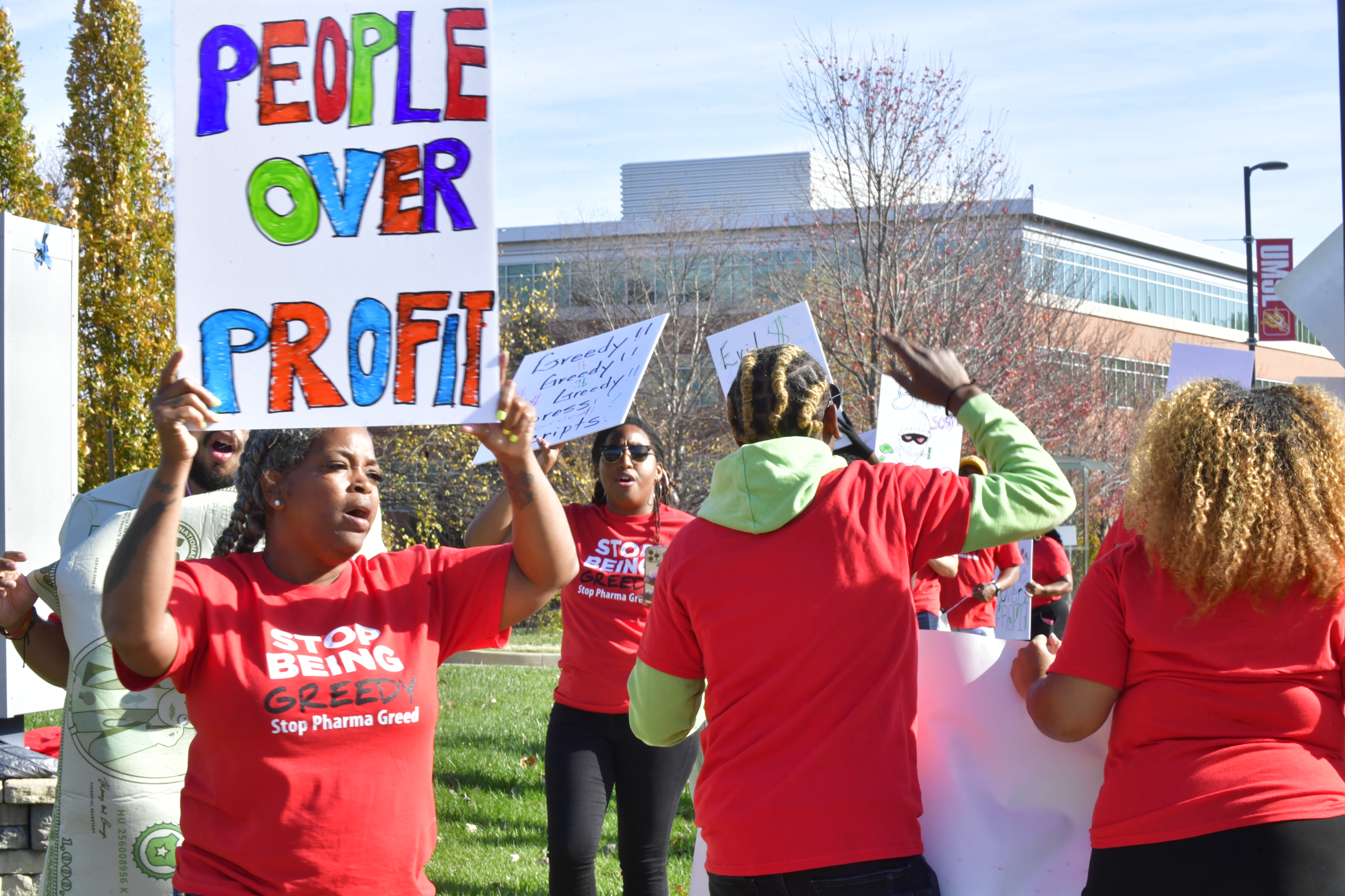IMAGE DISTRIBUTED FOR AIDS HEALTHCARE FOUNDATION - The AIDS Healthcare Foundation held a protest outside the headquarters of Express Scripts on Thursday, Nov. 03, 2022 in St.Louis. They say Cigna's Express Scripts PBM and rivals CVS Caremark and OptumRx have impacted access to care for those living with critical illnesses by adding penalties and fees to small, independent pharmacies. (Tim Vizer/AP Images for AIDS Healthcare Foundation)
