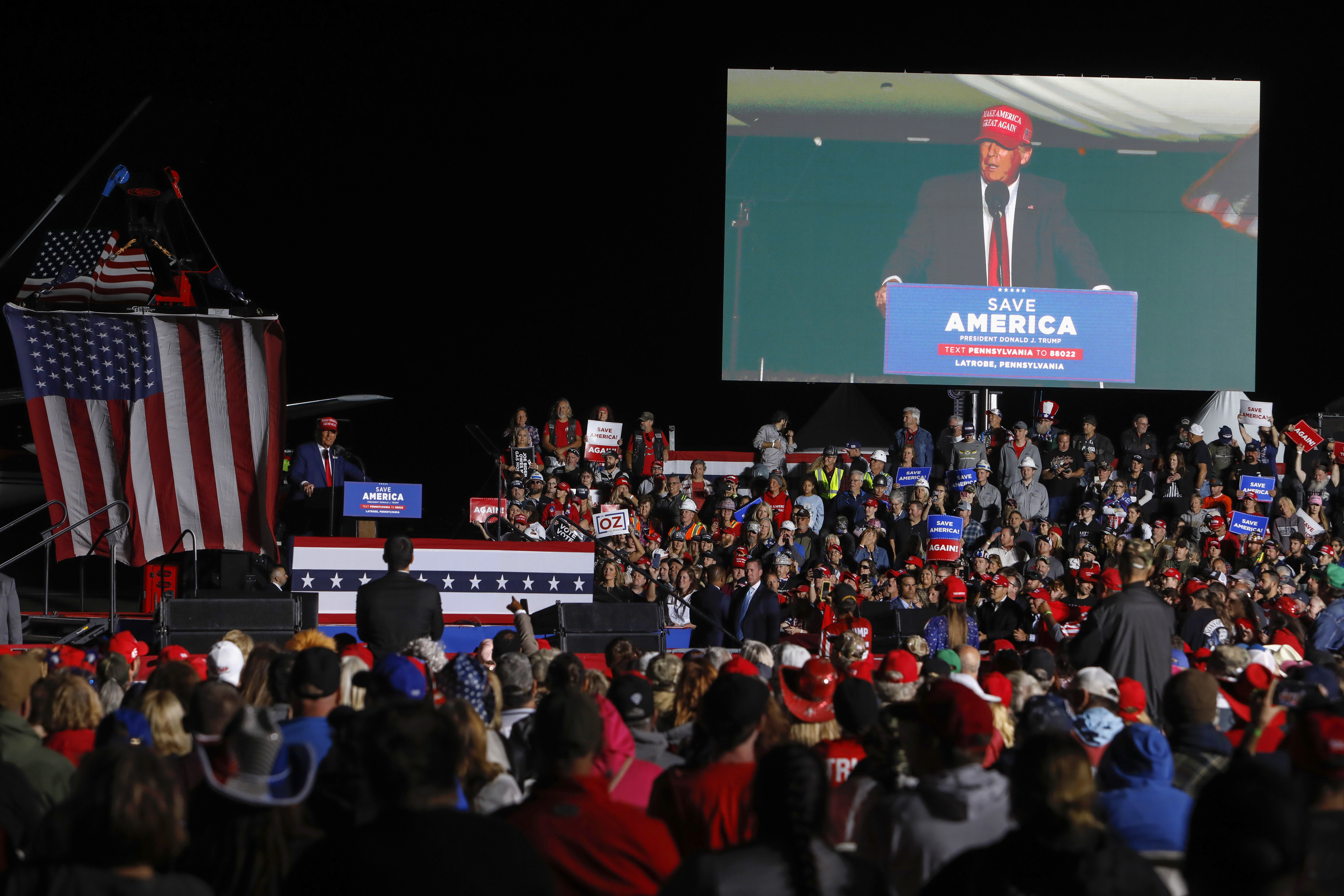 Donald Trump speaks at an election rally in Latrob