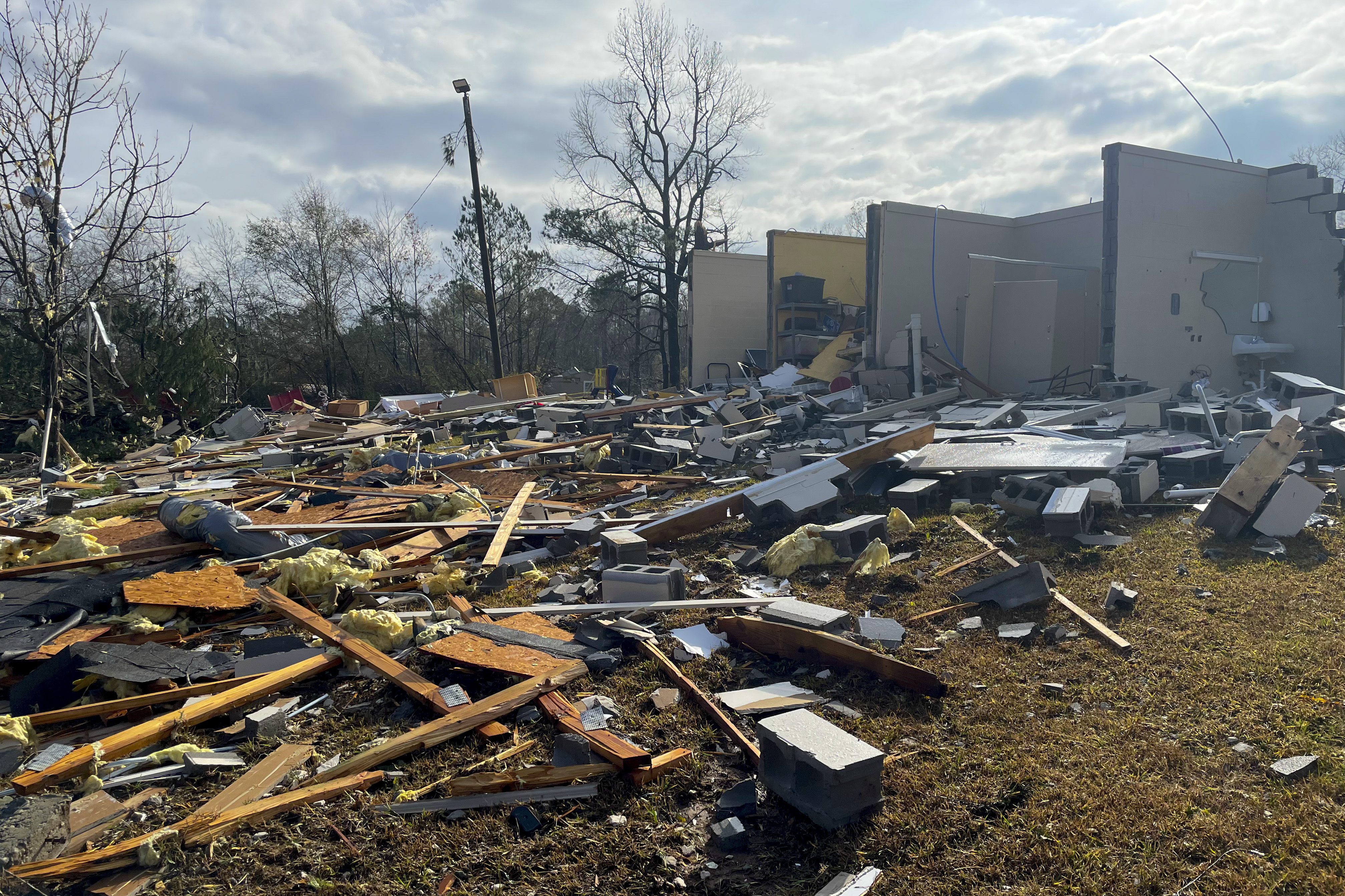 The Flatwood community center is seen damaged,
