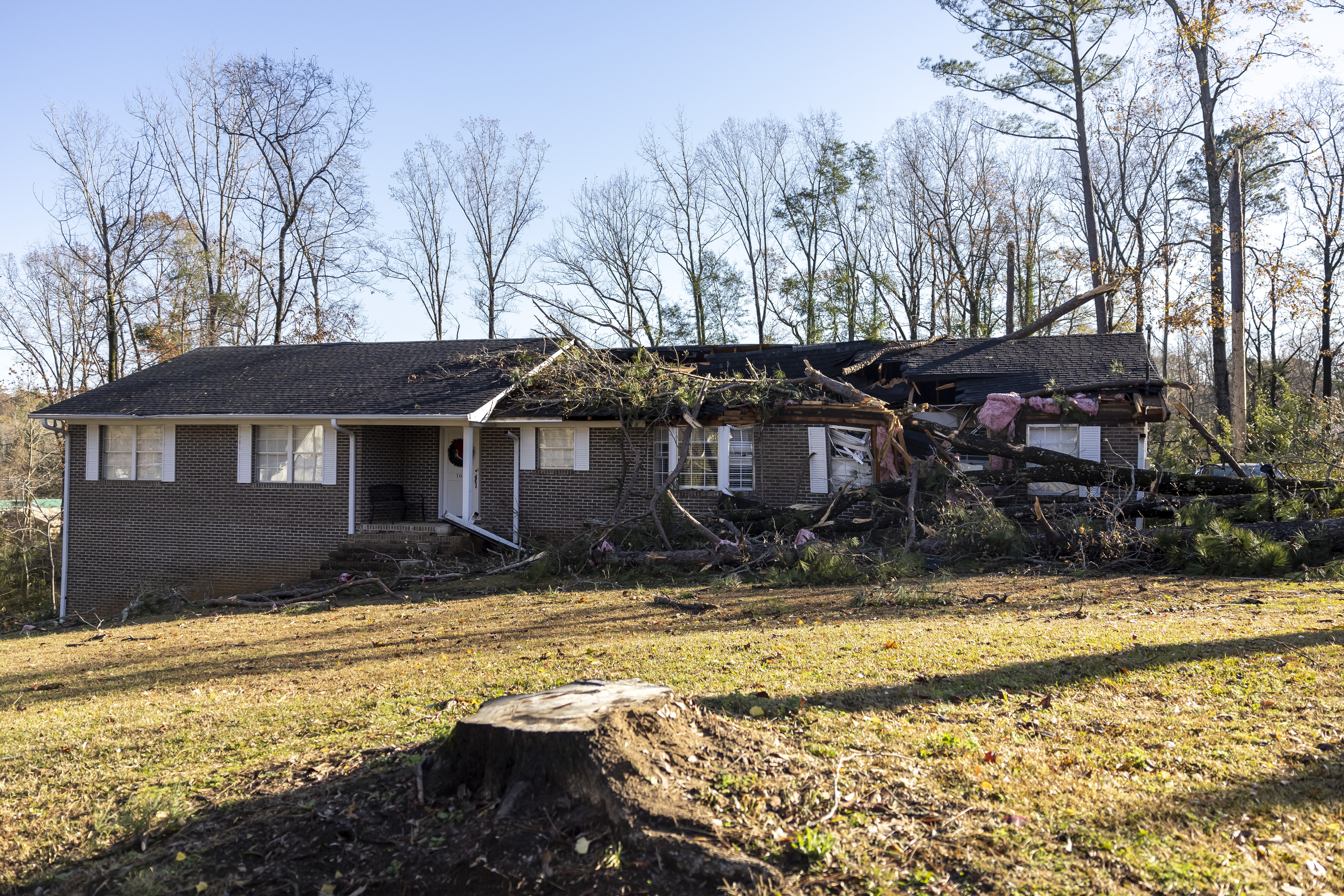 Part of Patti Beeker's house is damaged as a result of severe weather in the area.