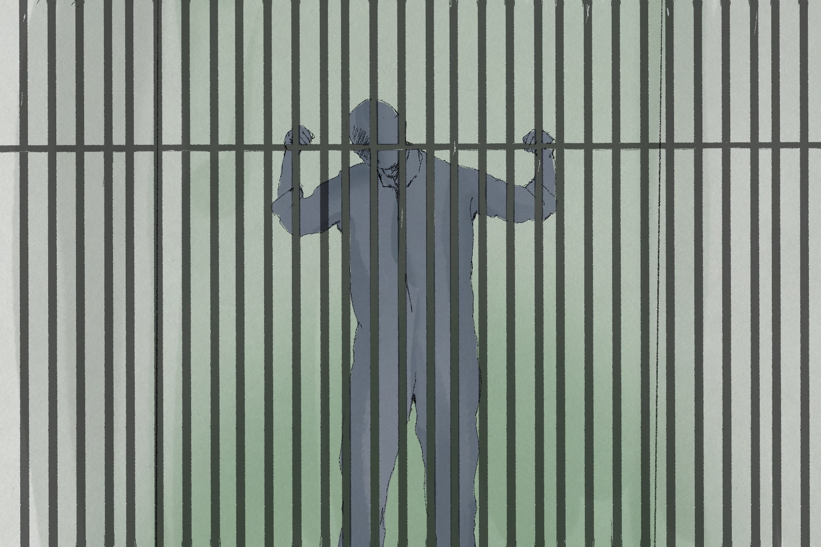 An illustration of a prisoner behind bars