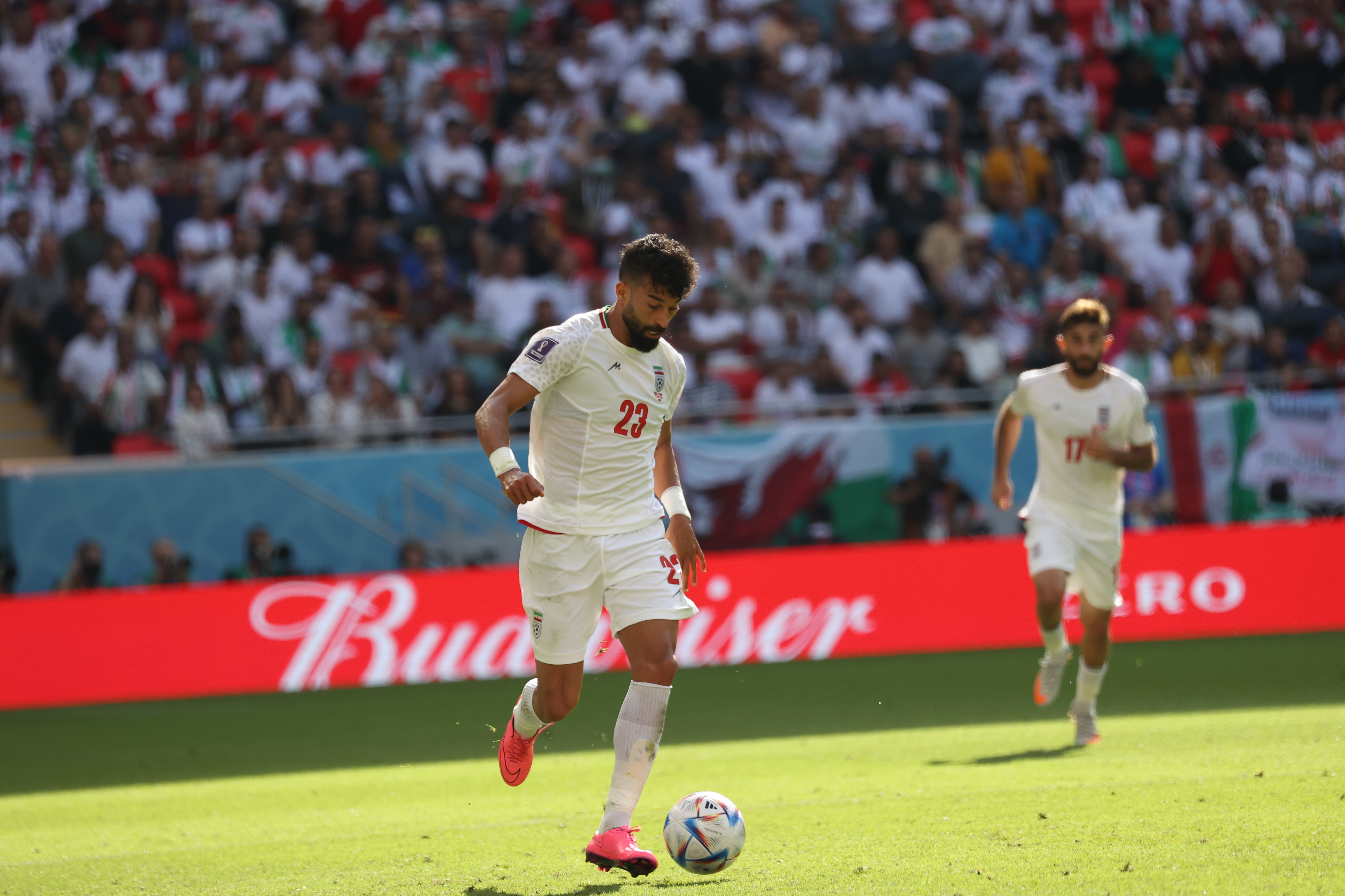 Ramin Rezaeian and Ali Gholizadeh during the match between Iran and Wales at the FIFA World Cup Qatar 2022.