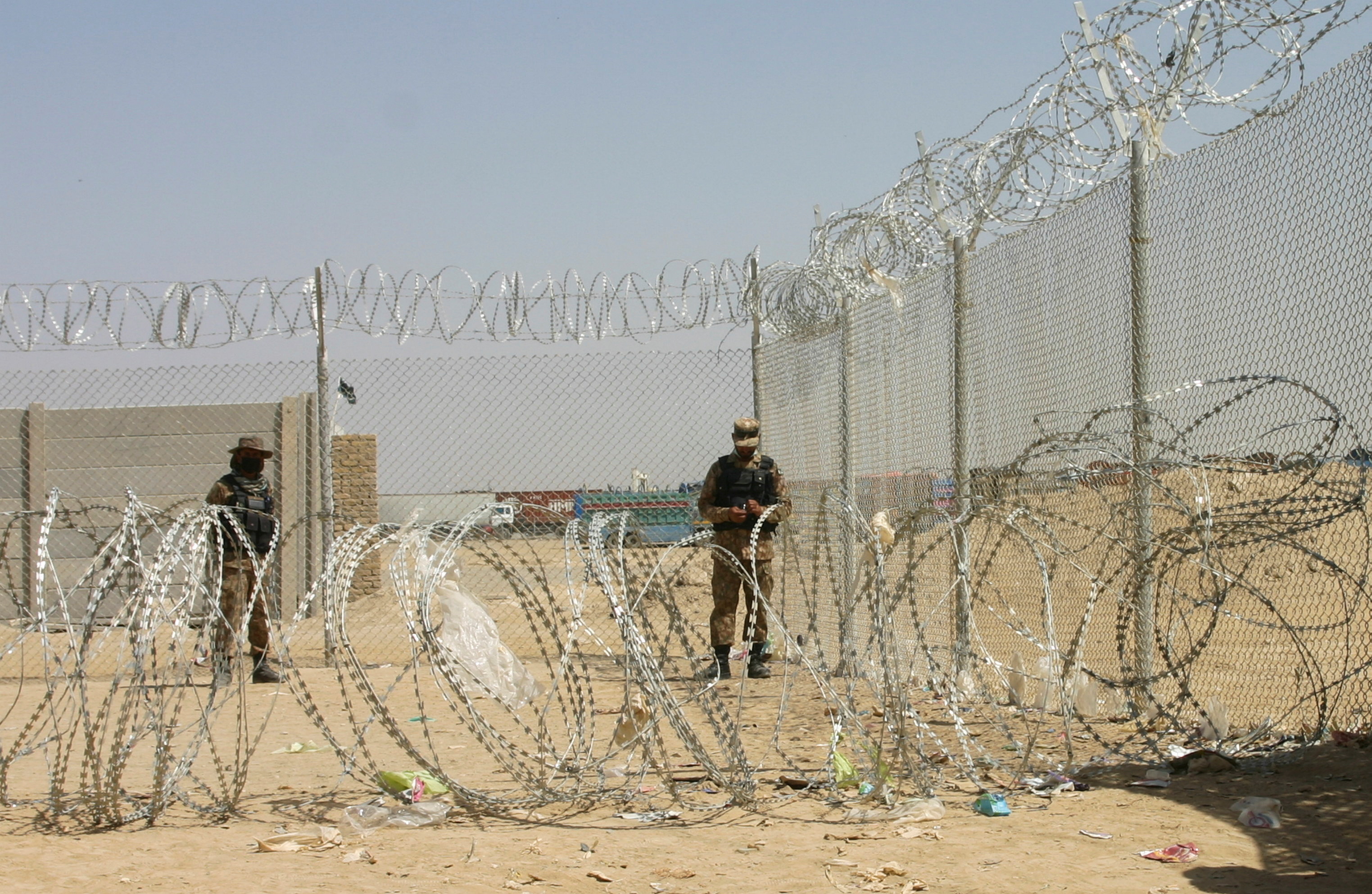 Army soldiers stand guard border crossing point at the border town of Chaman in Pakistan.