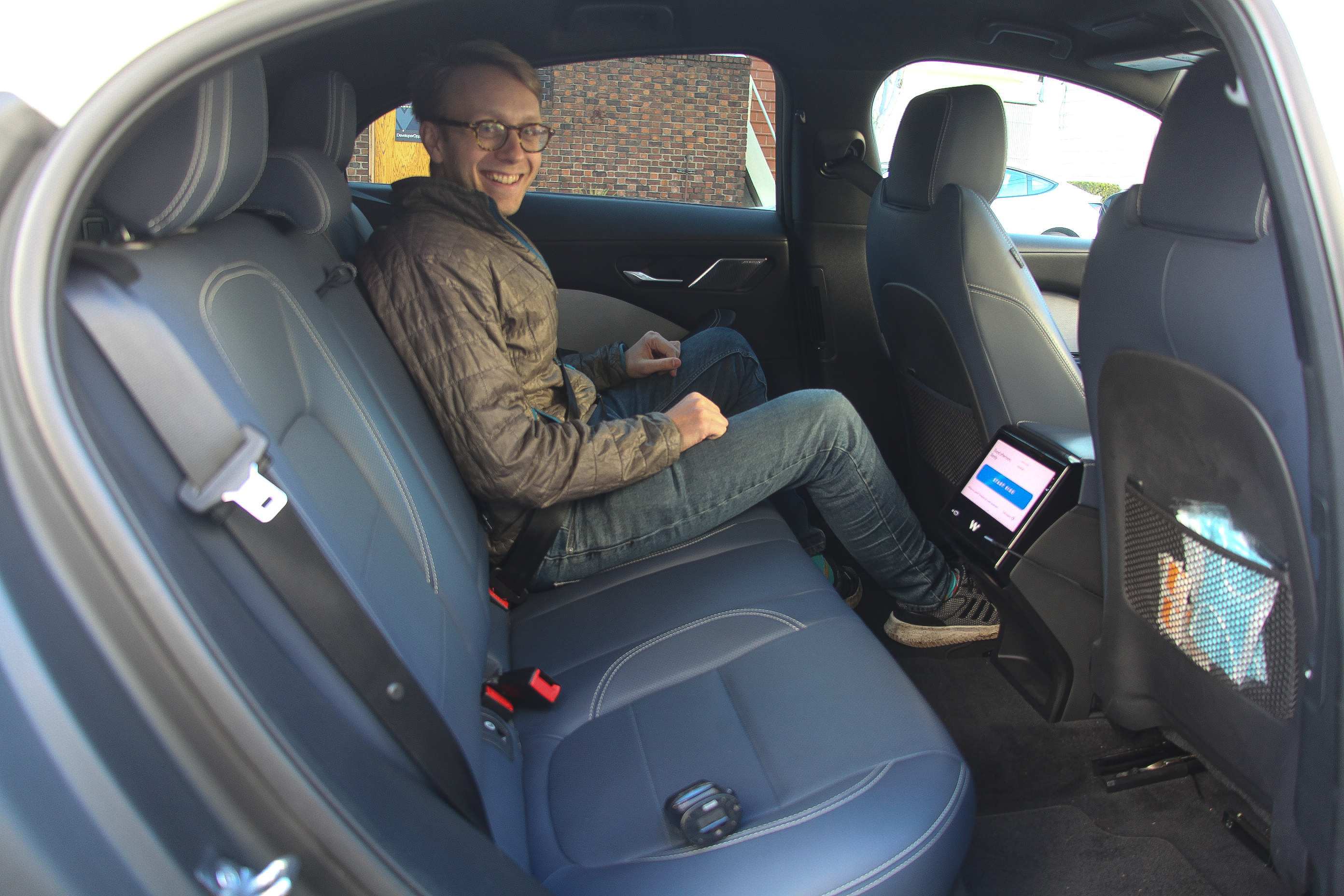 Jack Wanderman in the back seat of a Waymo vehicle