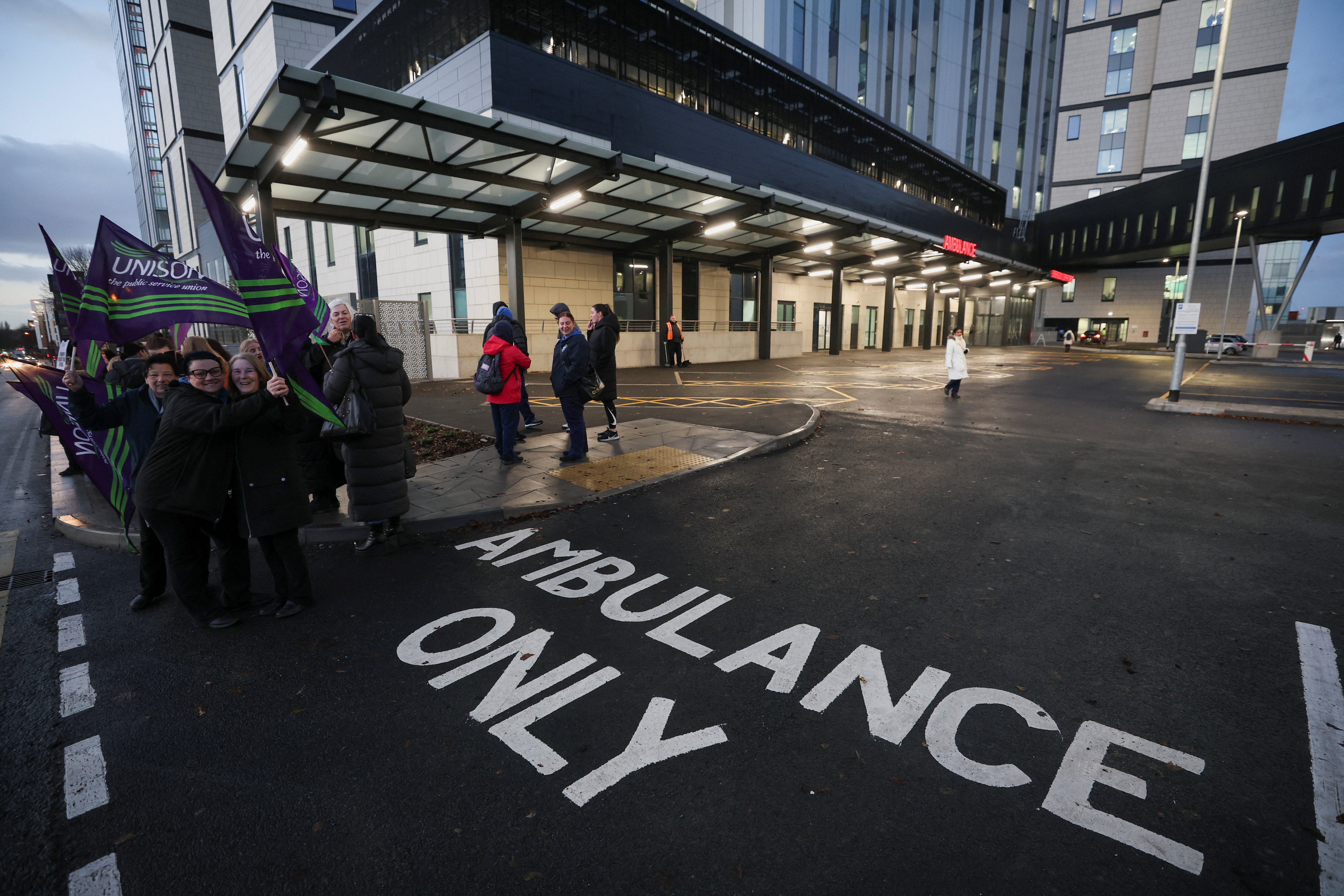 Ambulance workers at a picket line