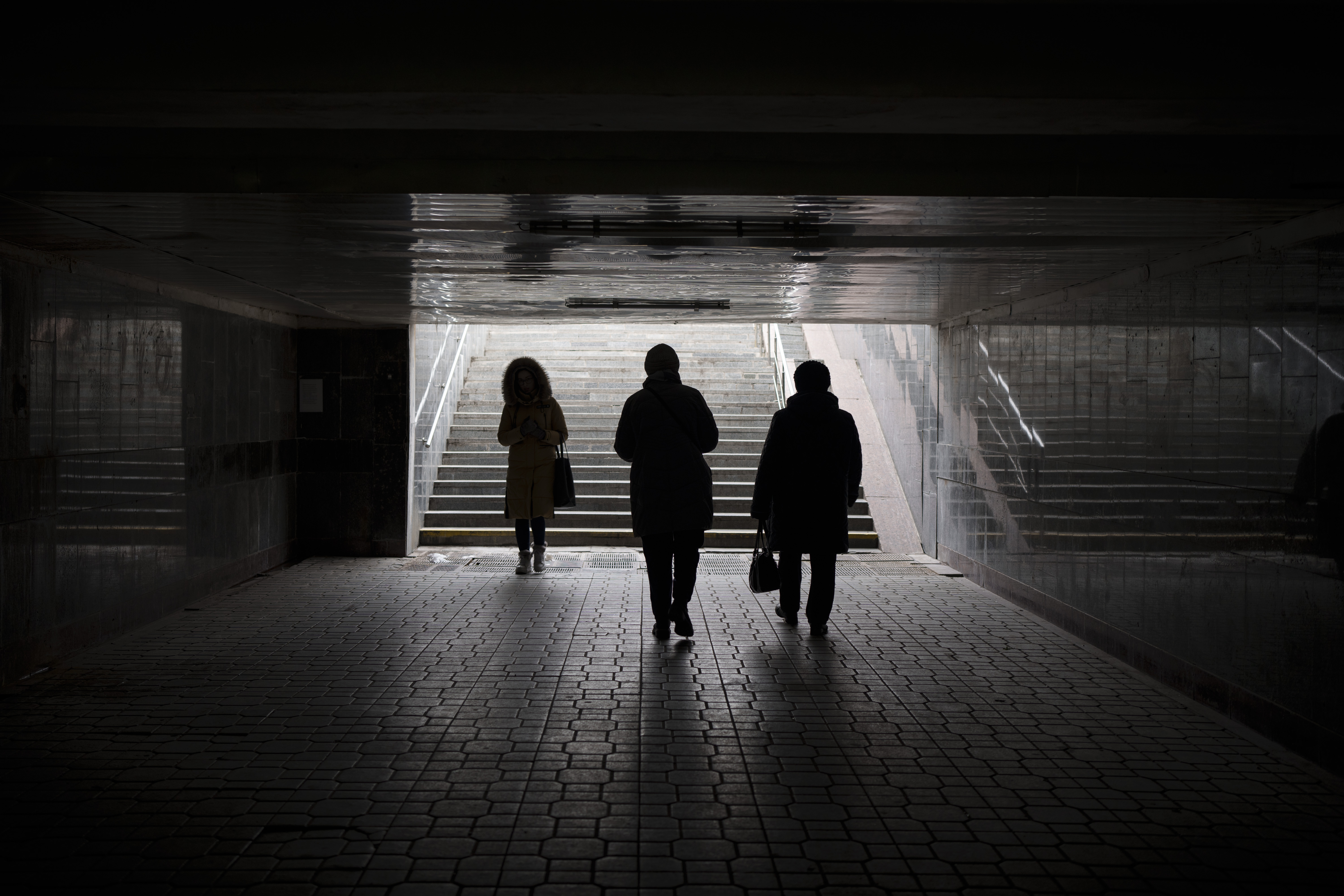 People walk out of the Maidan Nezalezhnosti