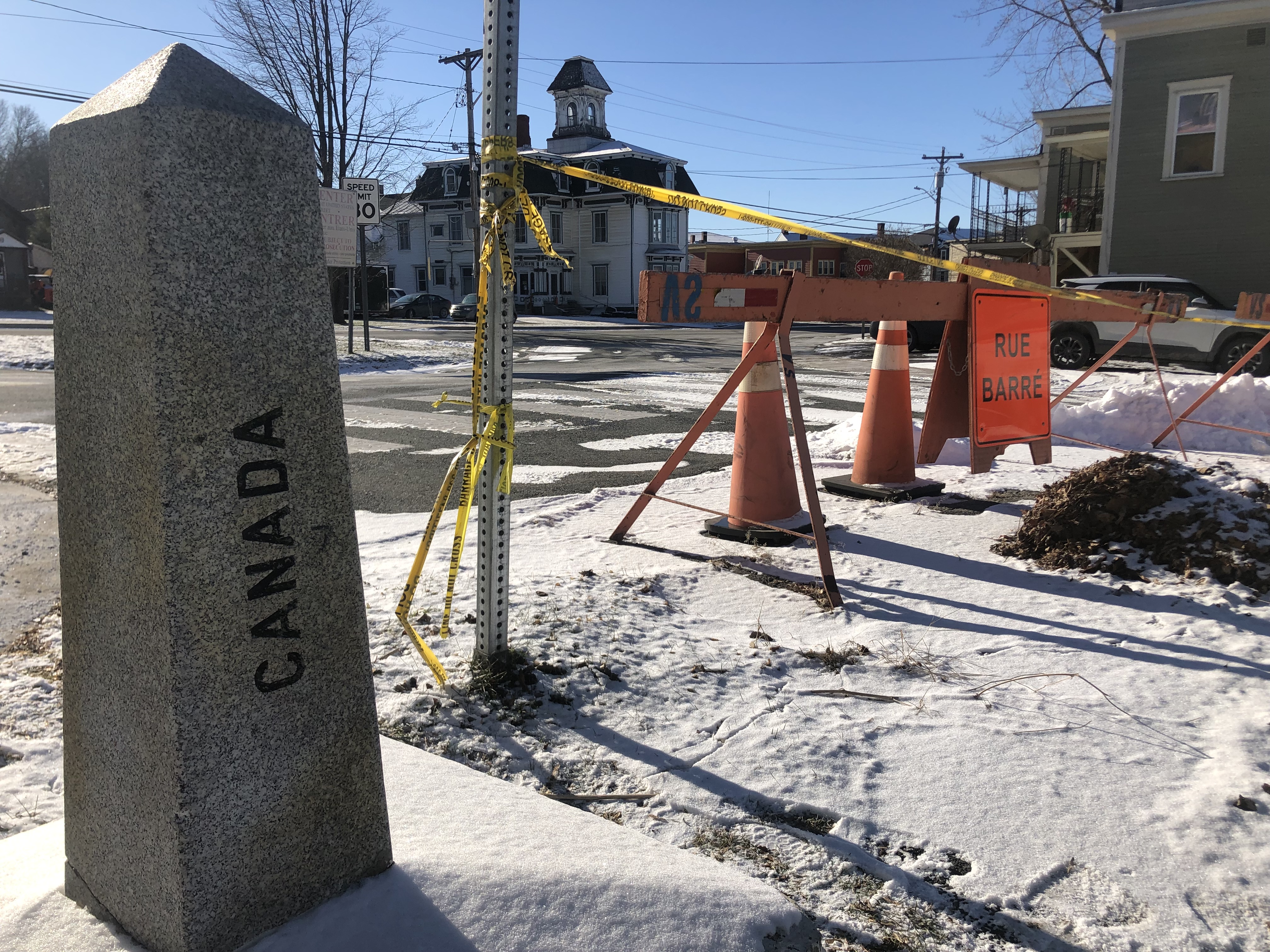 A view of the US-Canada border between Quebec and Vermont