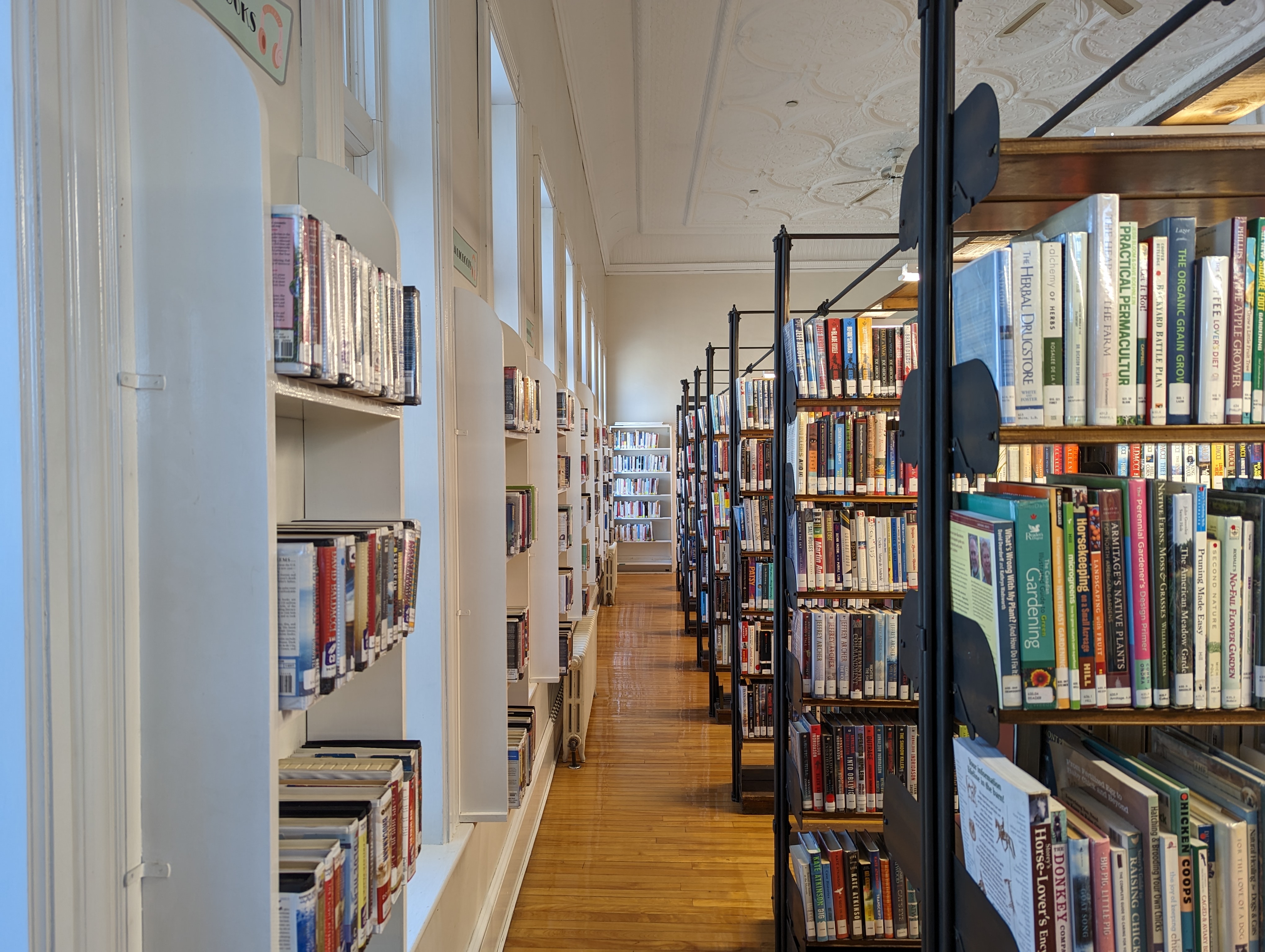 Stacks of books in the Haskell Free Library