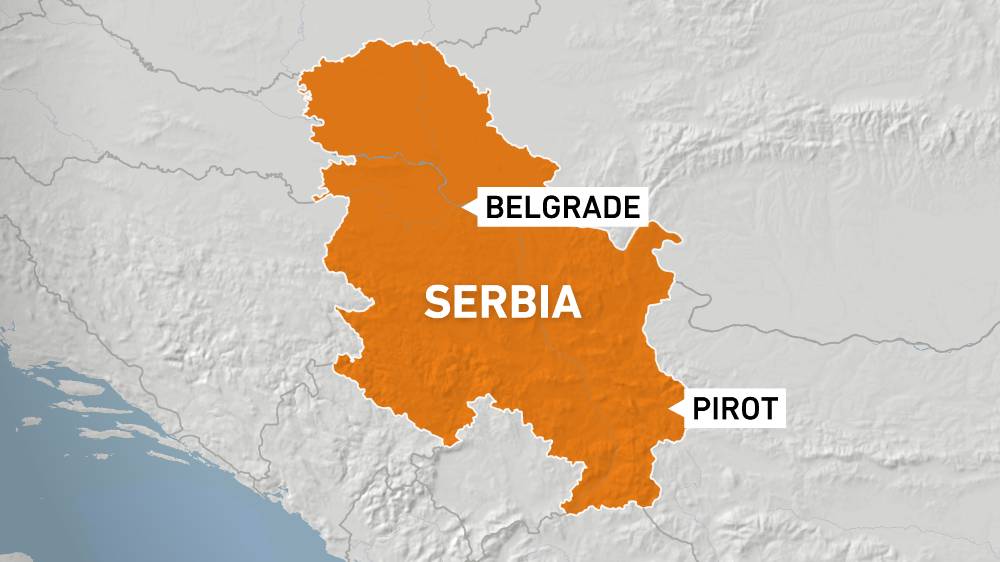 Serbia map showing Pirot and Belgrade