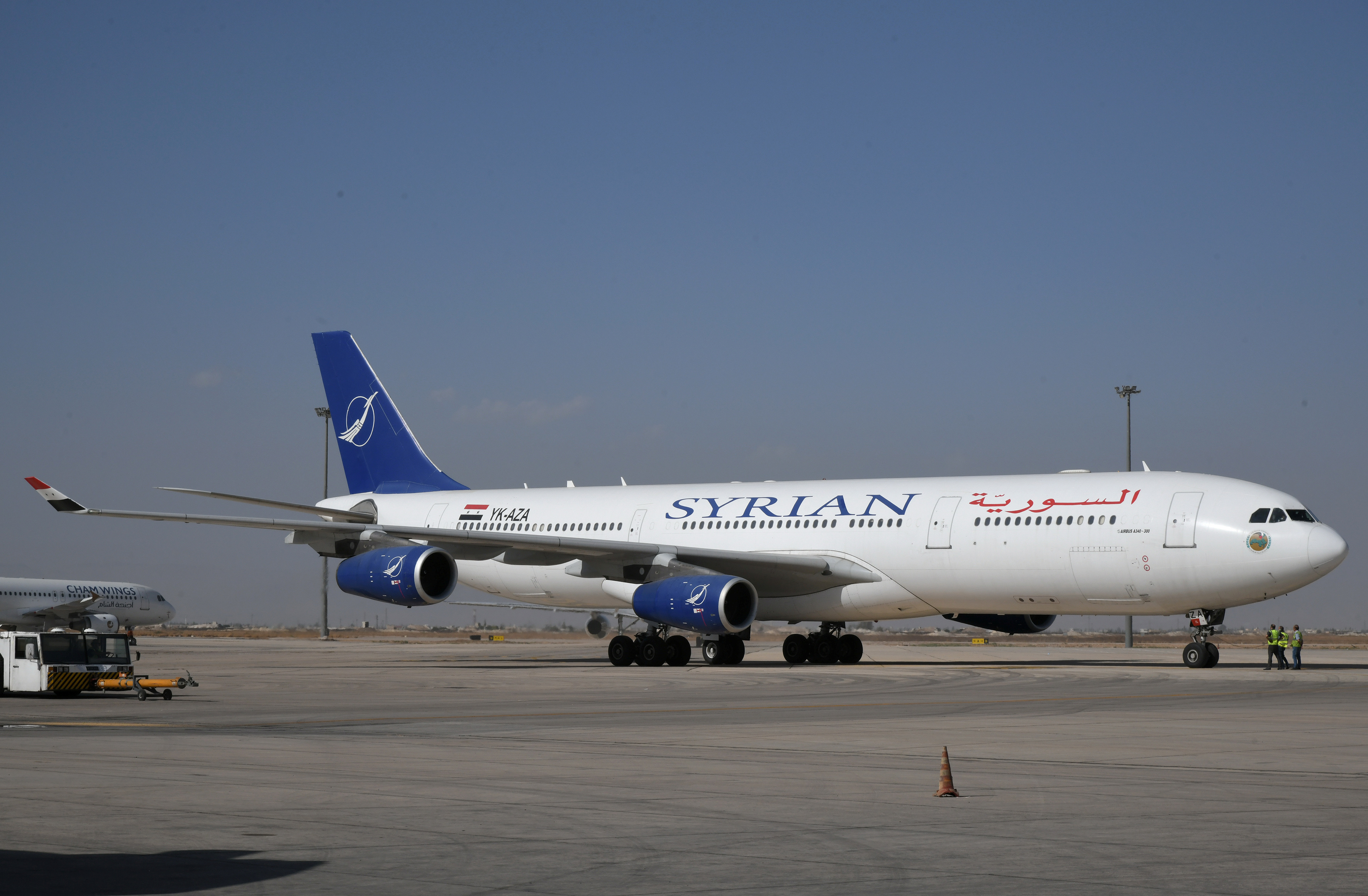 A SyrianAir Airbus A340-300 at Damascus International Airport.