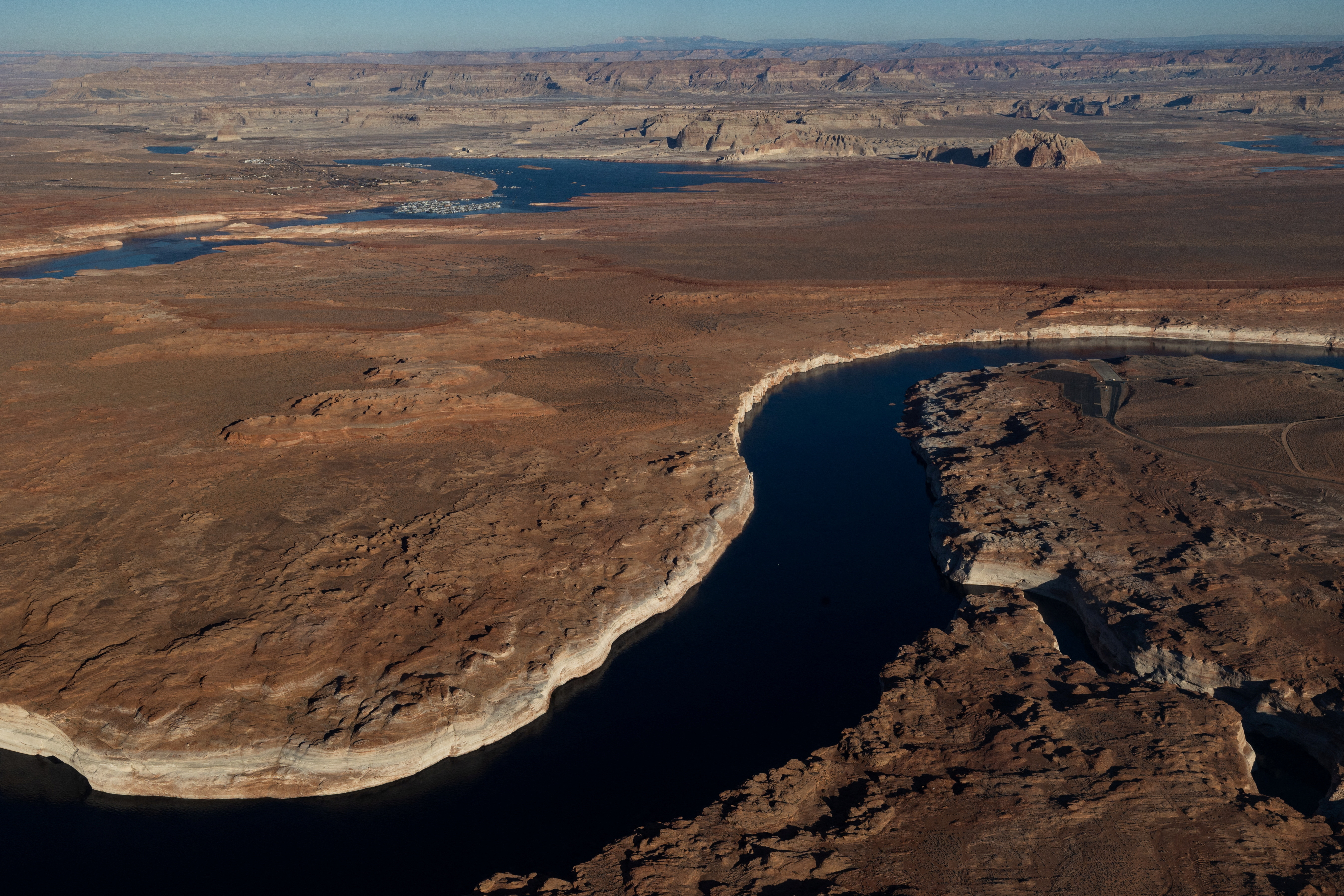 An aerial view of Lake Powell, Arizona, US