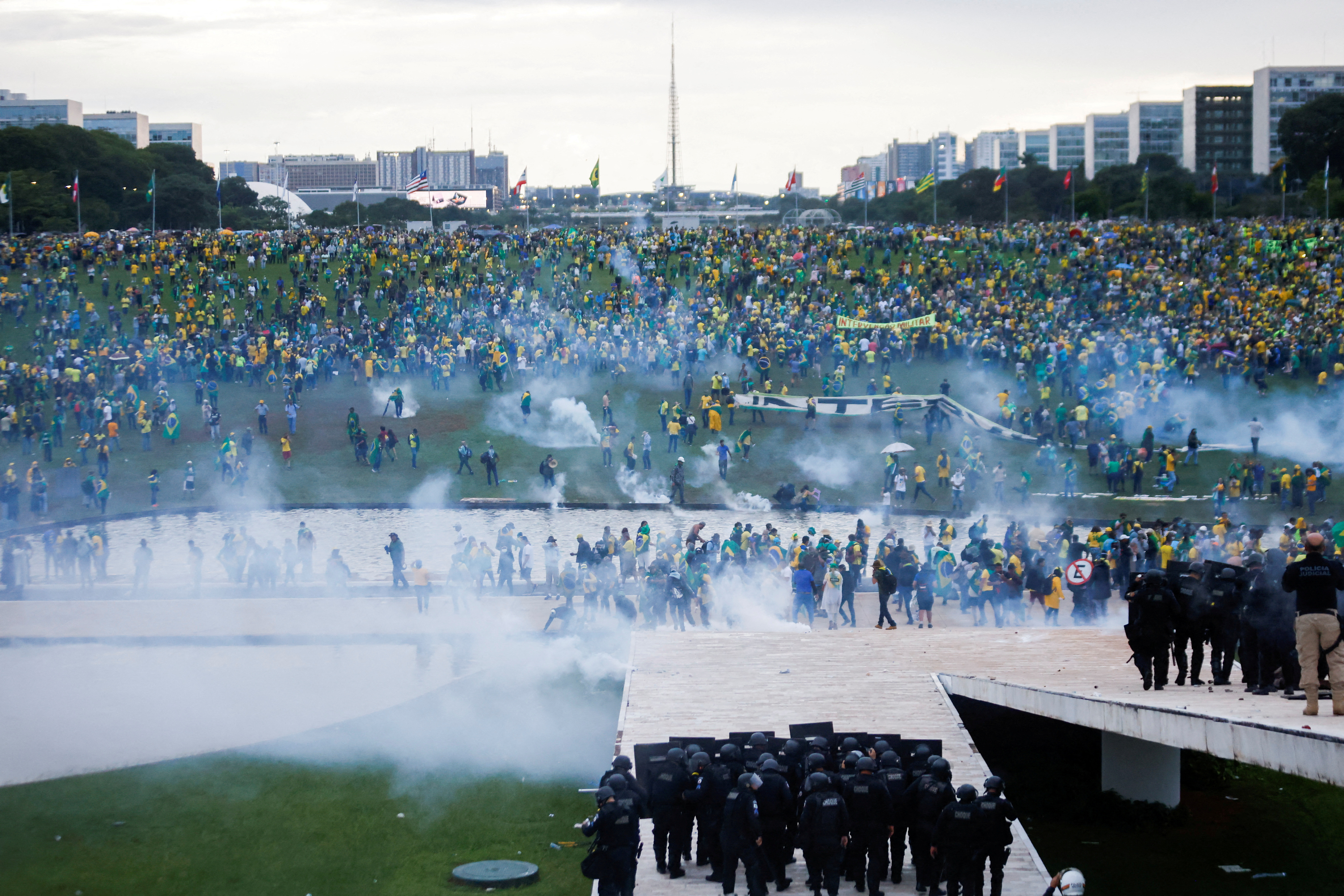 Supporters of Brazil's former President Jair Bolsonaro demonstrate against President Luiz Inacio Lula da Silva