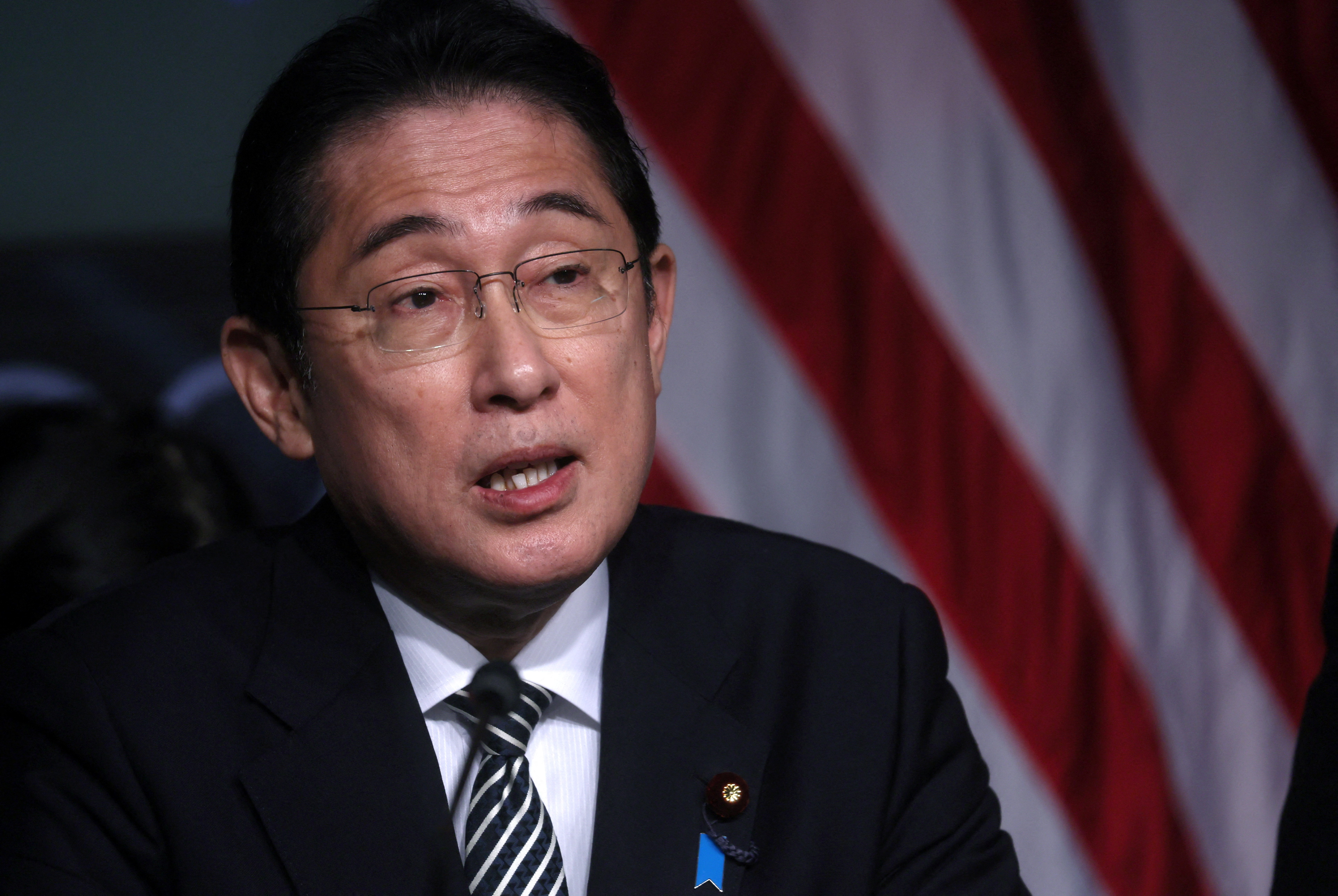 Japan's Prime Minister Fumio Kishida delivers remarks during a visit with U.S. Secretary of State Antony Blinken and other U.S. and Japanese officials to NASA headquarters in Washington, U.S., January 13, 2023. REUTERS/Leah Millis