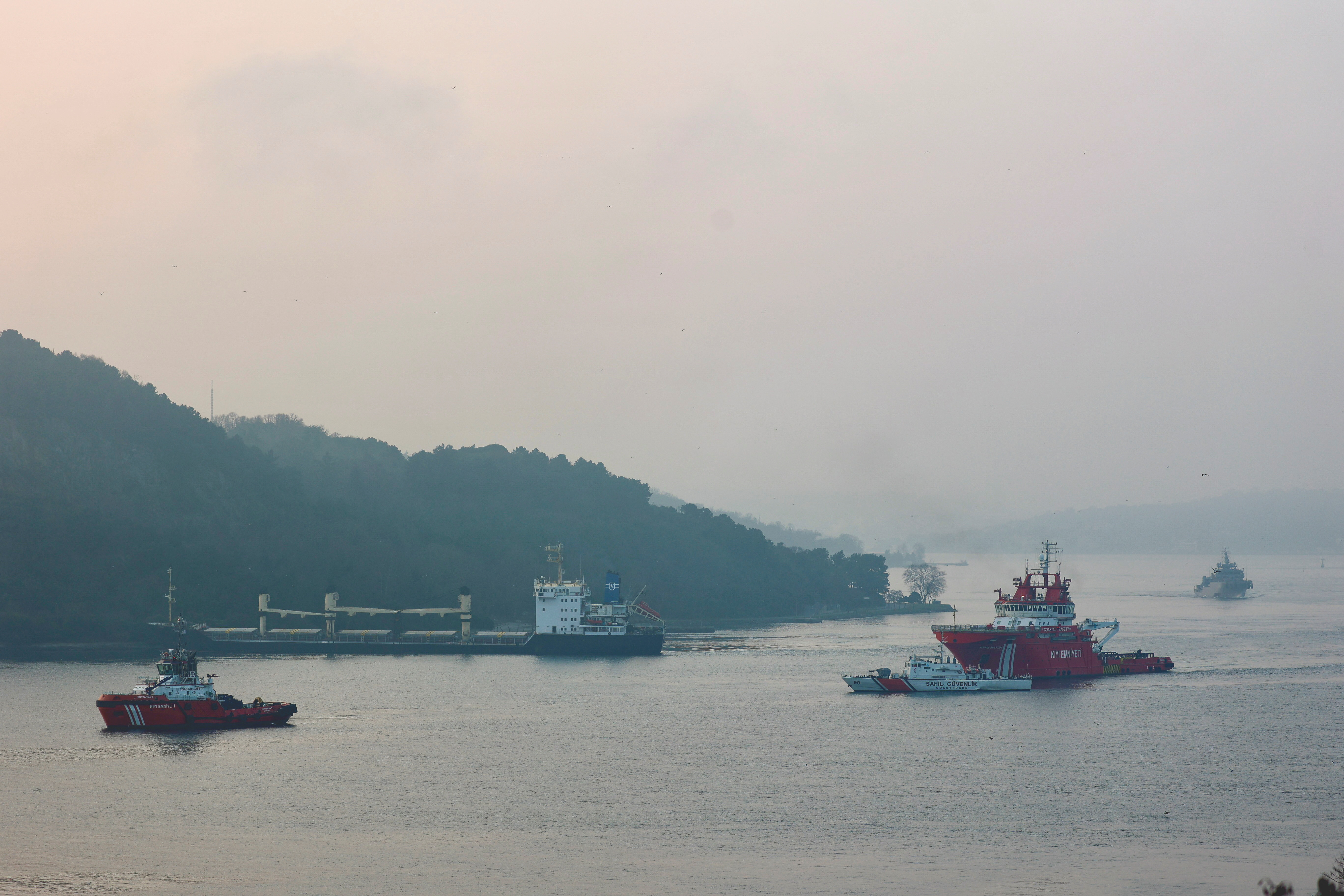 The Palau-flagged bulk carrier MKK1, carrying grain under UN’s Black Sea grain initiative, is seen drifted aground in the Bosphorus in Istanbul, Turkey January 16, 2023. REUTERS/Yoruk Isik