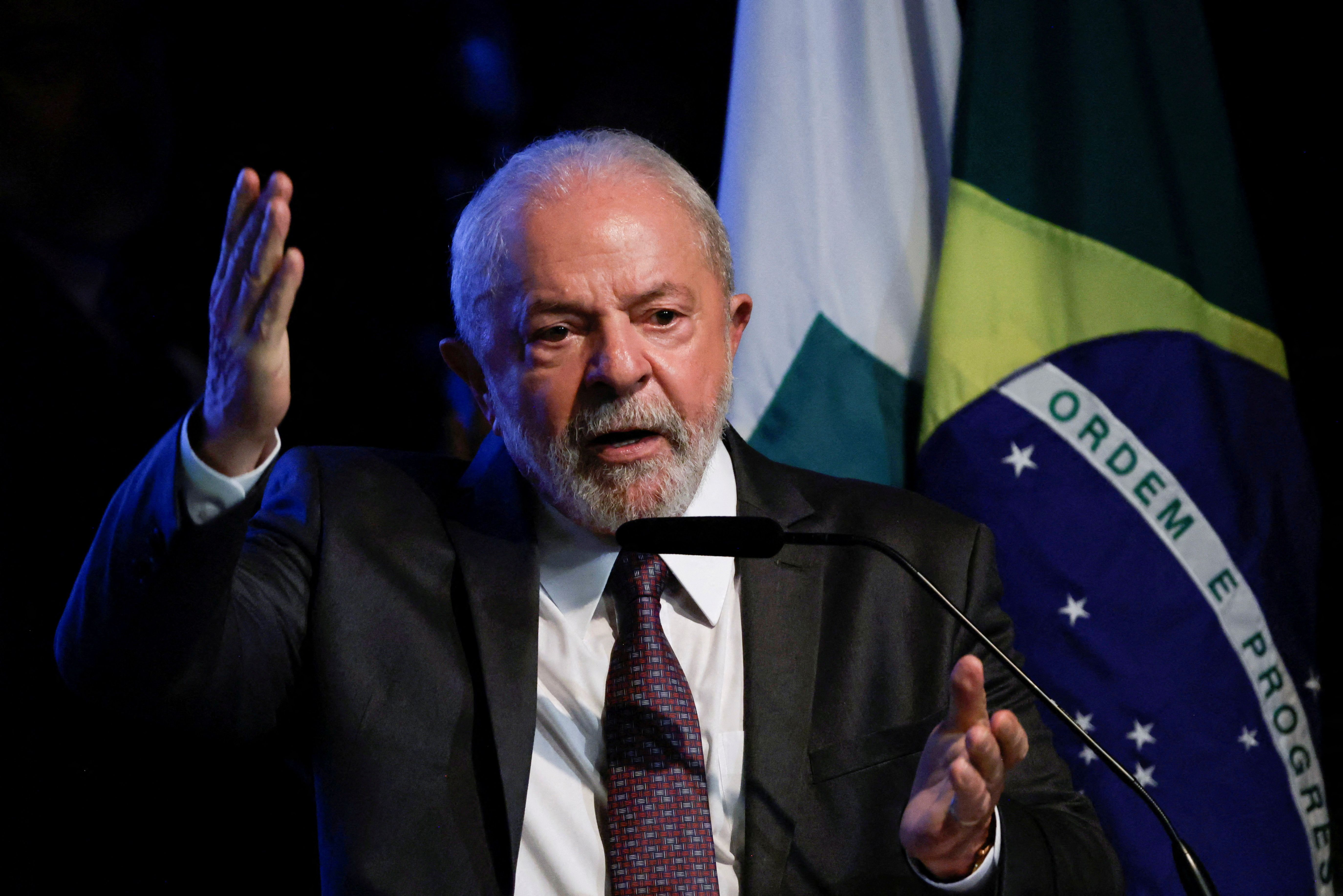 FILE PHOTO: Brazil's President Luiz Inacio Lula da Silva speaks during the inauguration ceremony of the new Banco do Brasil President Tarciana Medeiros, in Brasilia, Brazil January 16, 2023. REUTERS/Adriano Machado/File Photo