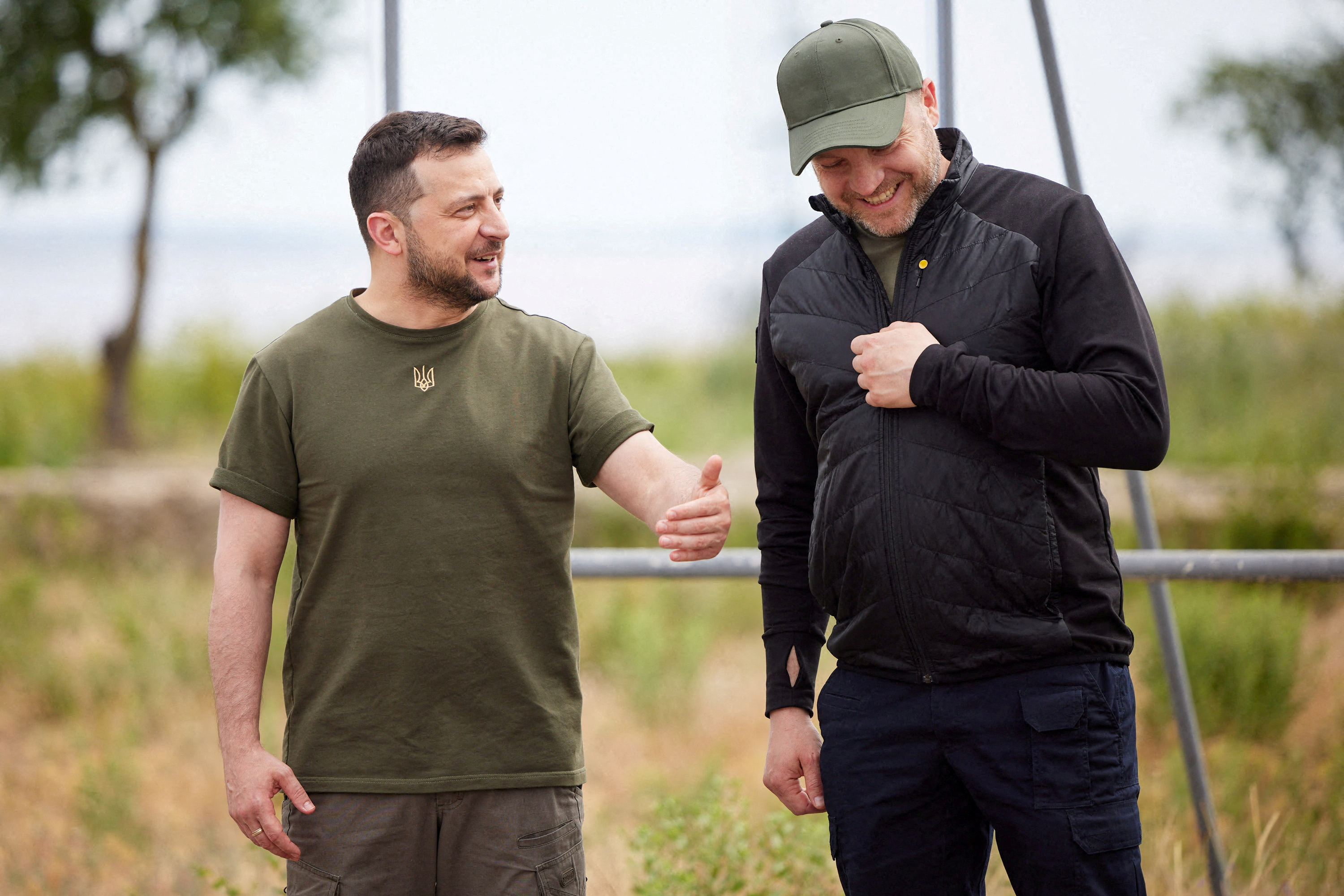 Ukraine's President President Volodymyr Zelenskyy speaks to Interior Minister Denys Monastyrskyy