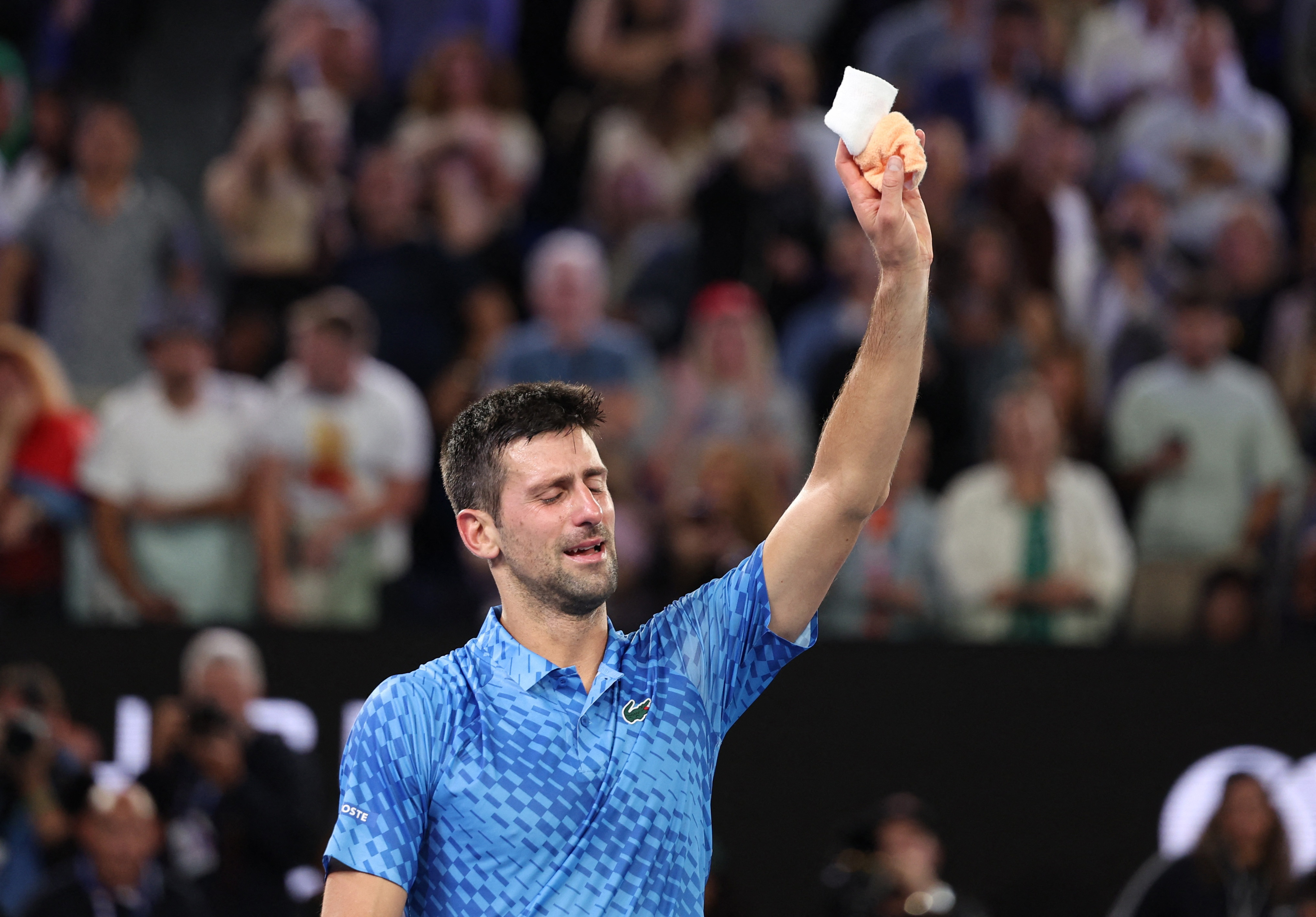 Tennis - Australian Open - Men's Singles Final - Melbourne Park, Melbourne, Australia - January 29, 2023 Serbia's Novak Djokovic celebrates winning his final match against Greece's Stefanos Tsitsipas REUTERS/Loren Elliott