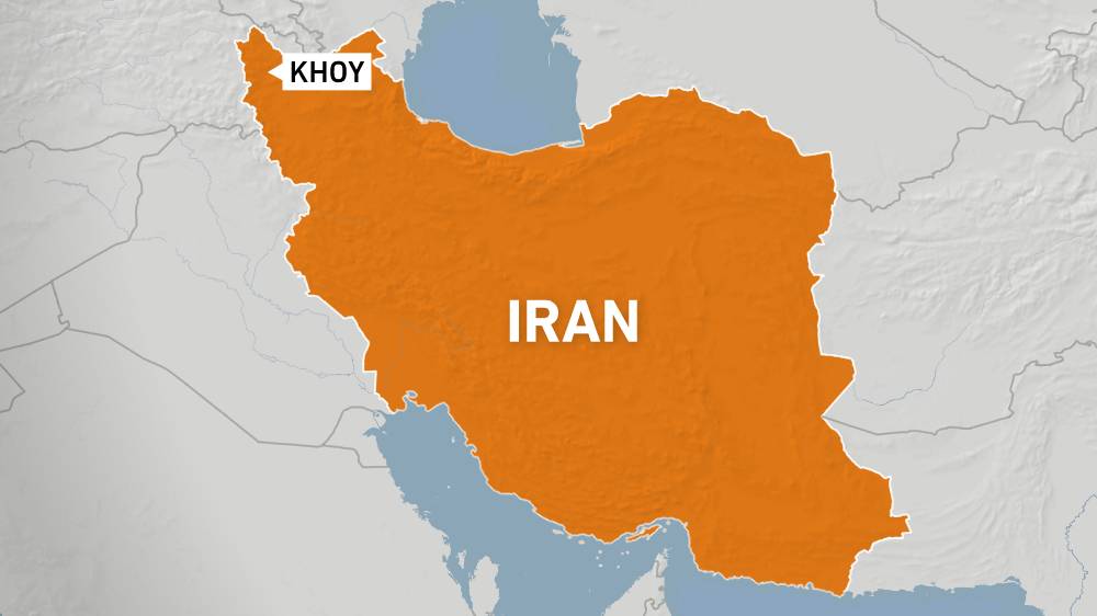 Map of Iran showing the city of Khoy