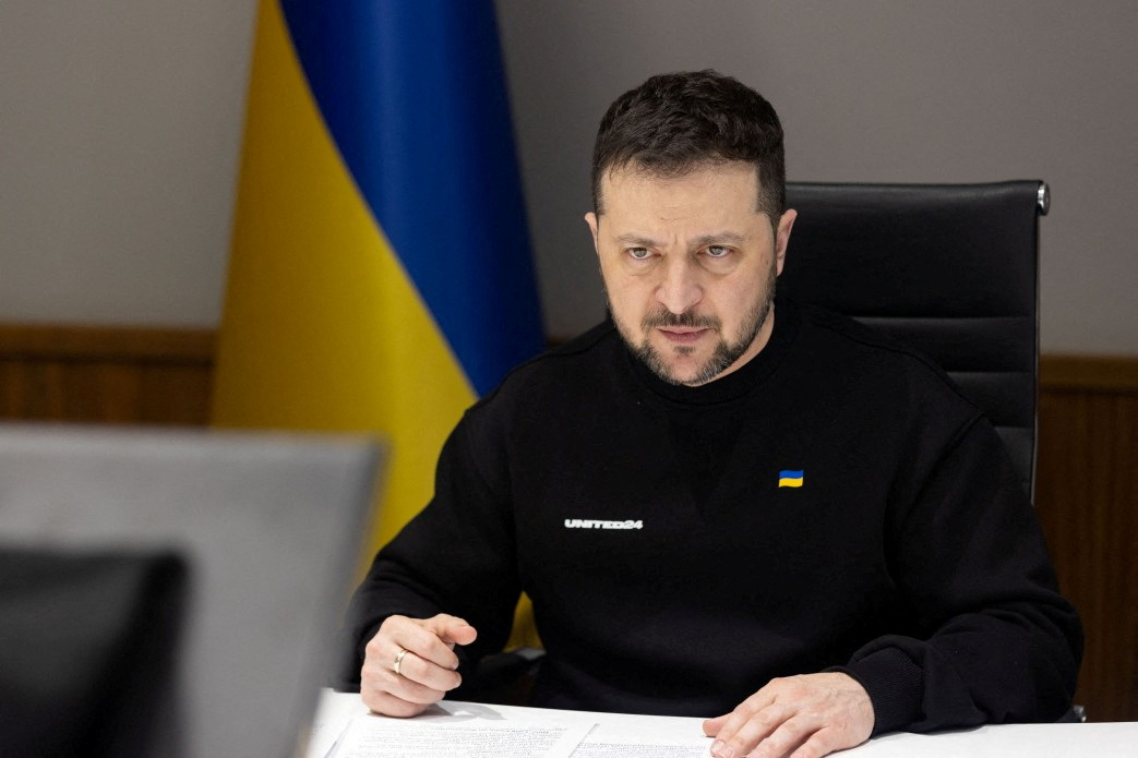 Ukraine's President Volodymyr Zelenskiy attends a working session of G7 leaders