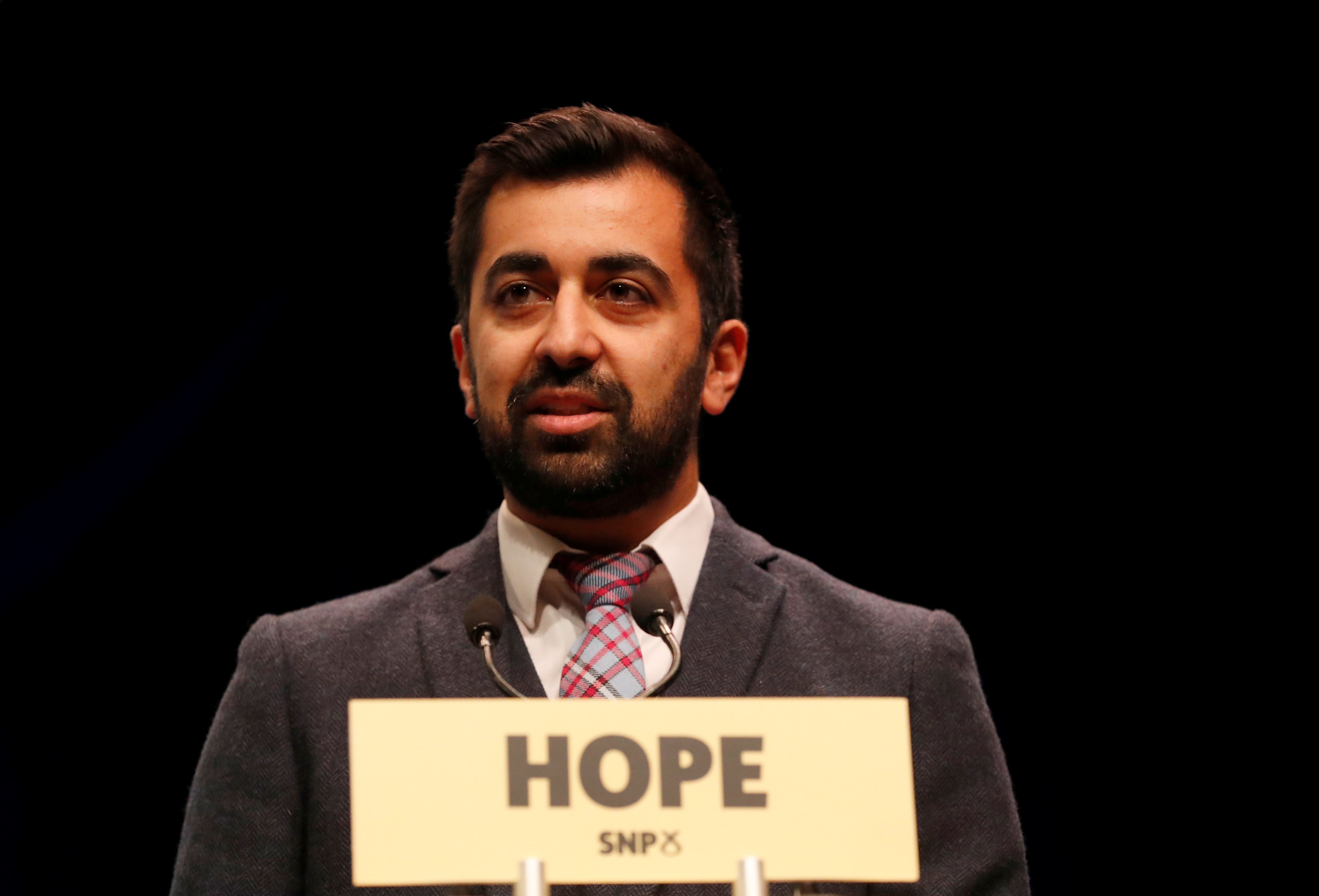 Scotland's MSP and Cabinet Secretary for Justice, Humza Yousaf, speaks at the opening of the Scottish National Party (SNP) conference in Glasgow, Scotland October 7, 2018. REUTERS/Russell Cheyne