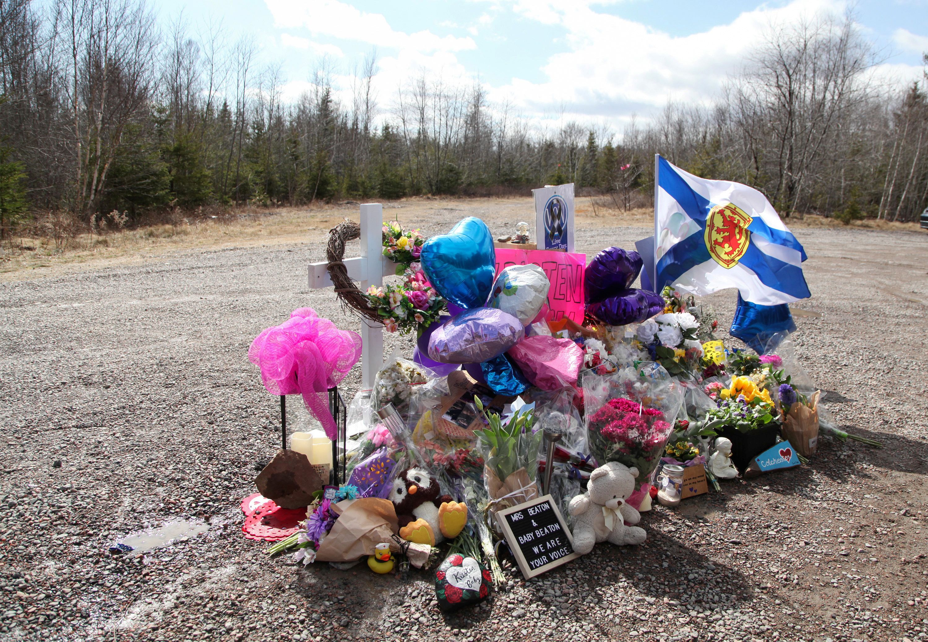 A memorial to victims of a mass shooting in Nova Scotia, Canada, 2020