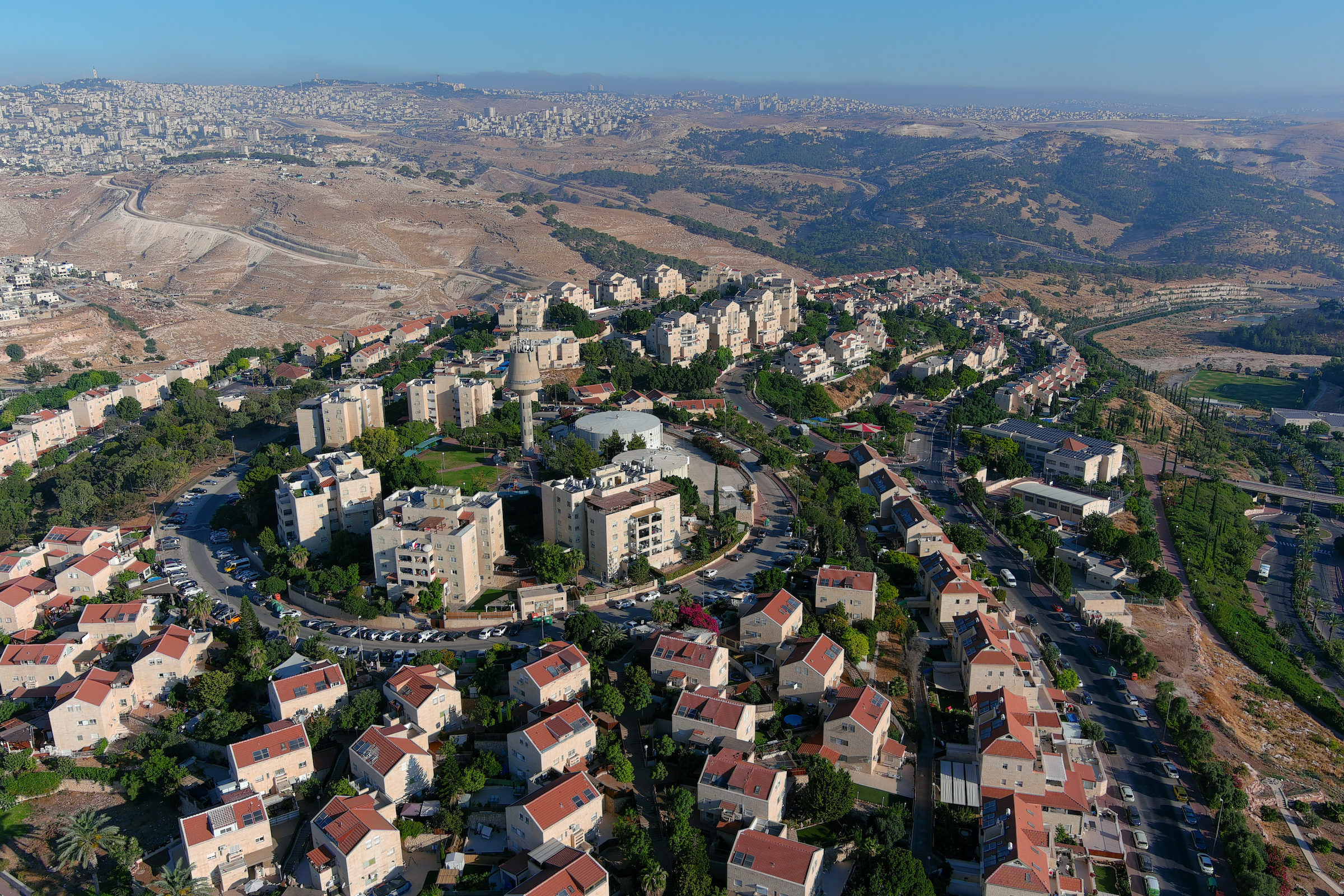 An aerial view shows the Jewish settlement of Maale Adumim in the Israeli-occupied West Bank, June 29, 2020. [Ilan Rosenberg/REUTERS]