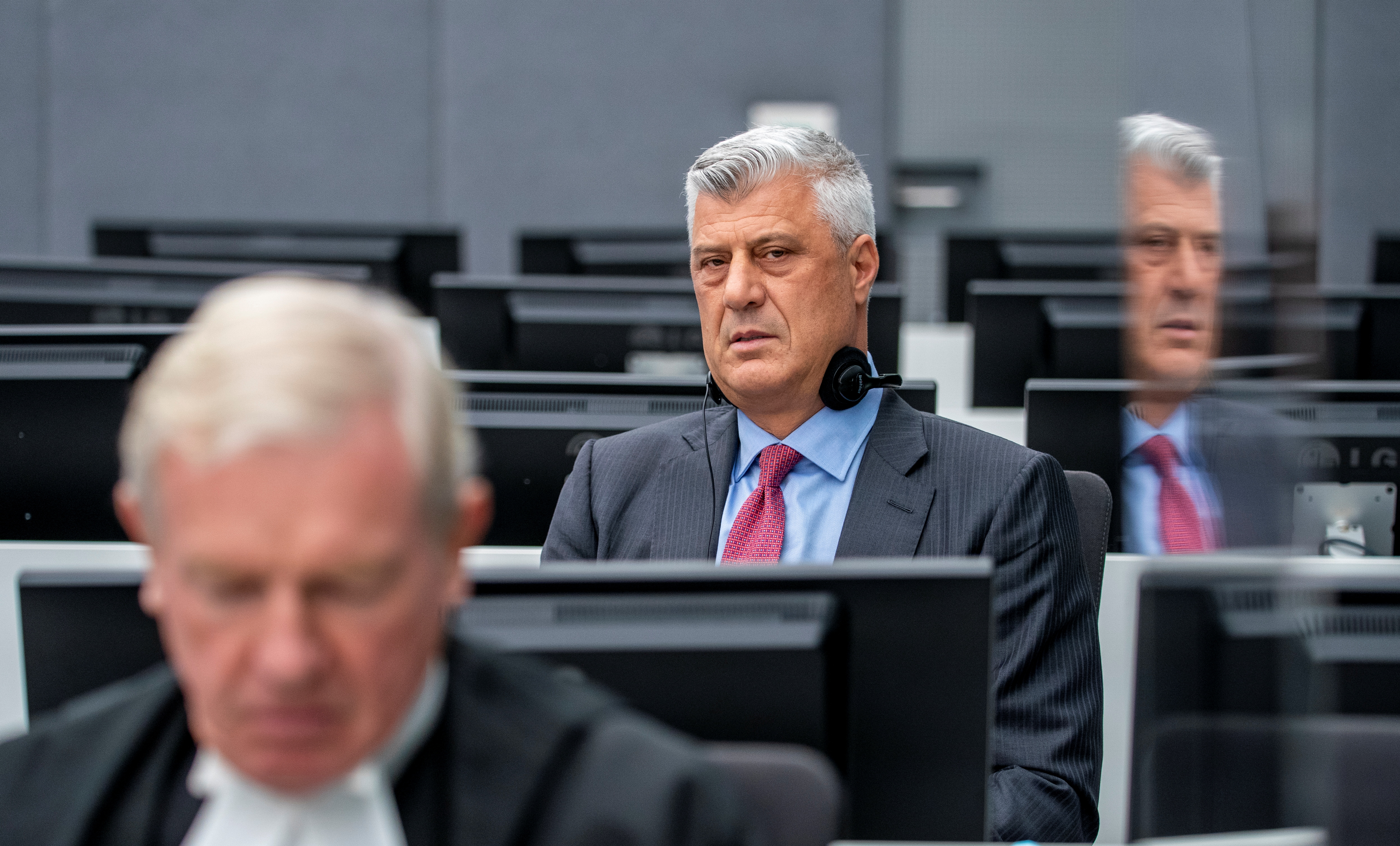 Former Kosovo President Hashim Thaci, who resigned and was taken into custody of a war crimes tribunal, appears for the first time before the Kosovo Specialist Chambers in The Hague, Netherlands November 9, 2020. Jerry Lampen/Pool via REUTERS