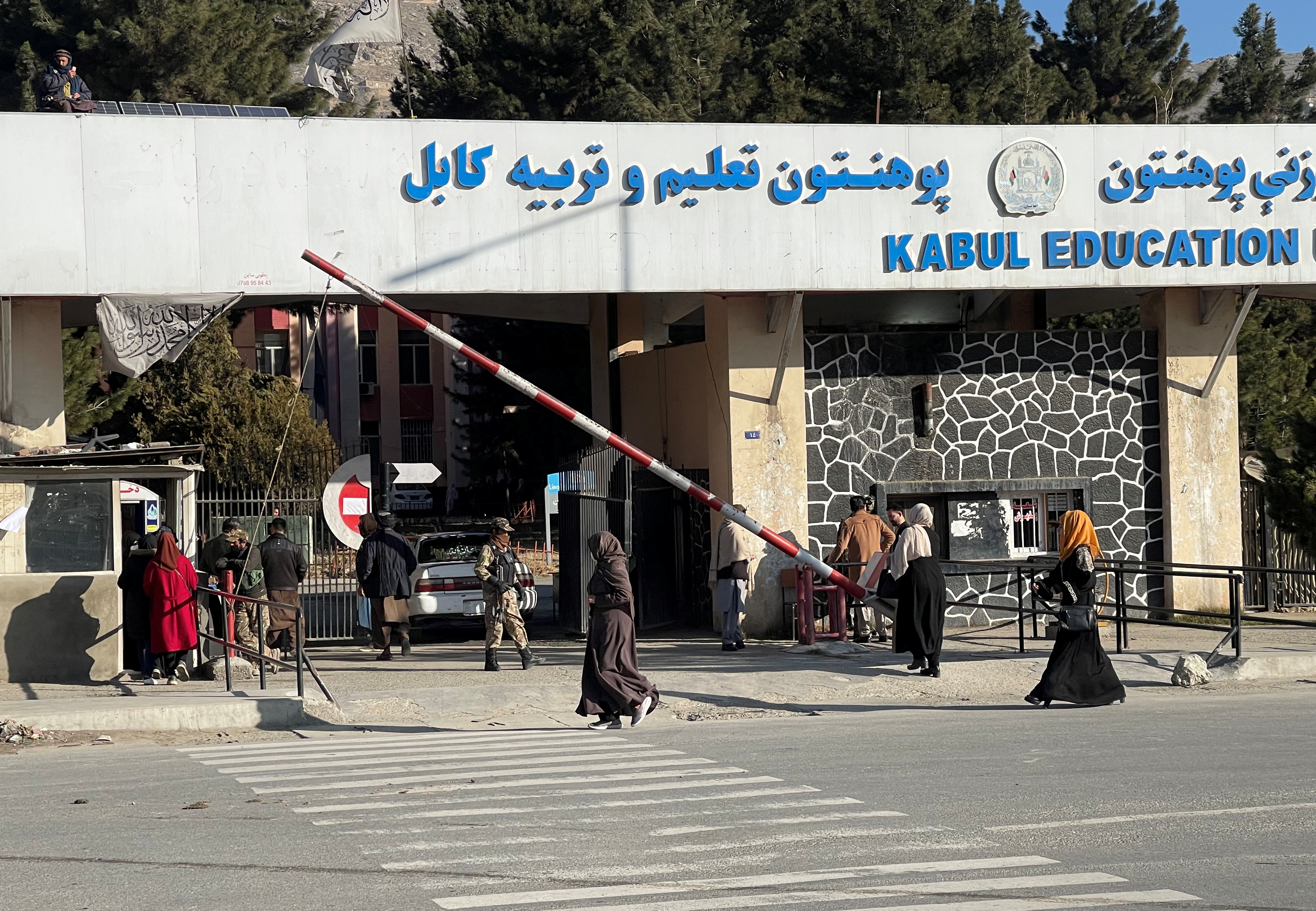 Female students enter the Kabul Education University in Kabul