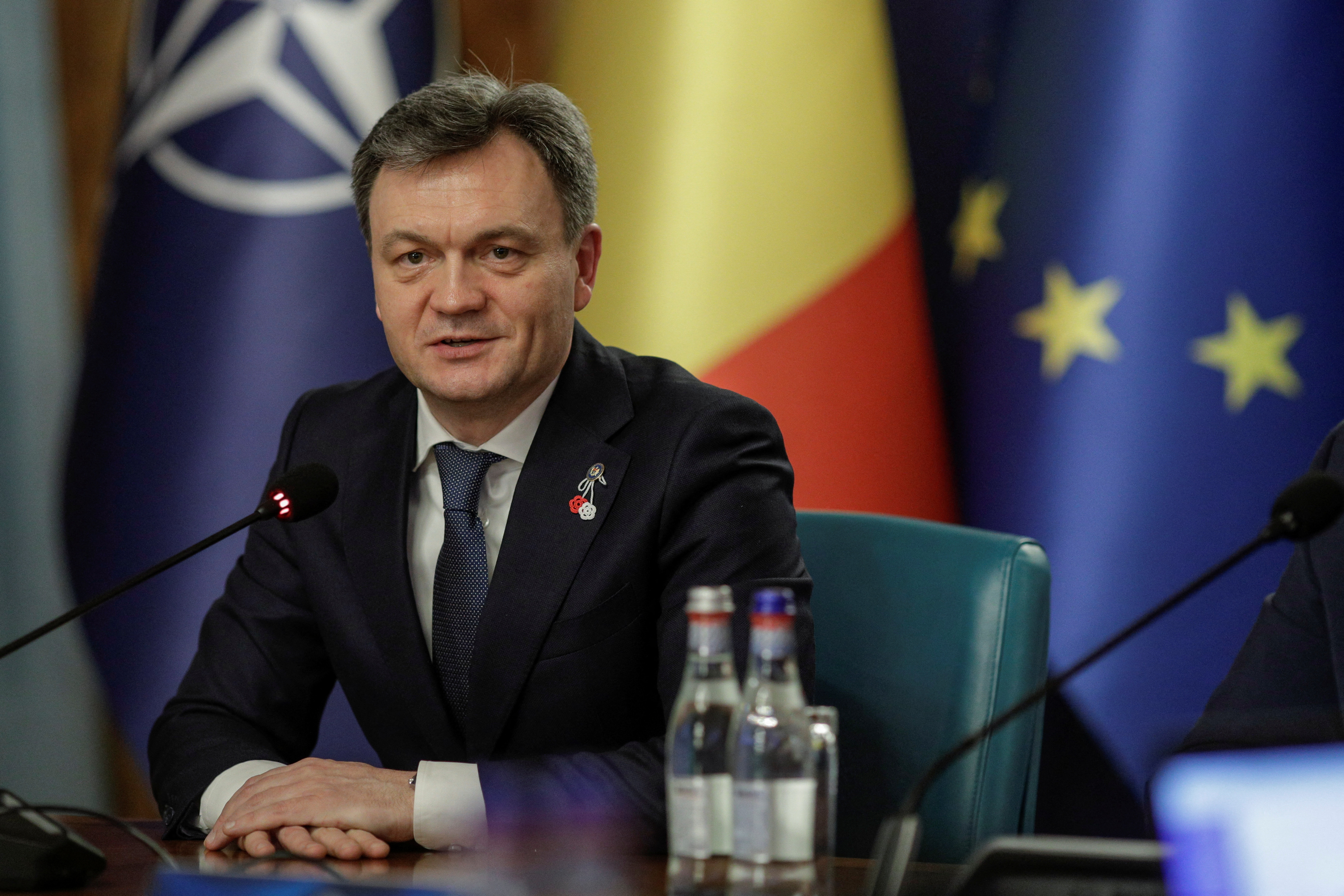 Dorin Recean, Moldovan PM, delivers a speech to Romanian ministers at the Romanian Government headquarters, in Bucharest, Romania, March 1, 2023. Inquam Photos/Octav Ganea via REUTERS ATTENTION EDITORS - THIS IMAGE WAS PROVIDED BY A THIRD PARTY. ROMANIA OUT. NO COMMERCIAL OR EDITORIAL SALES IN ROMANIA