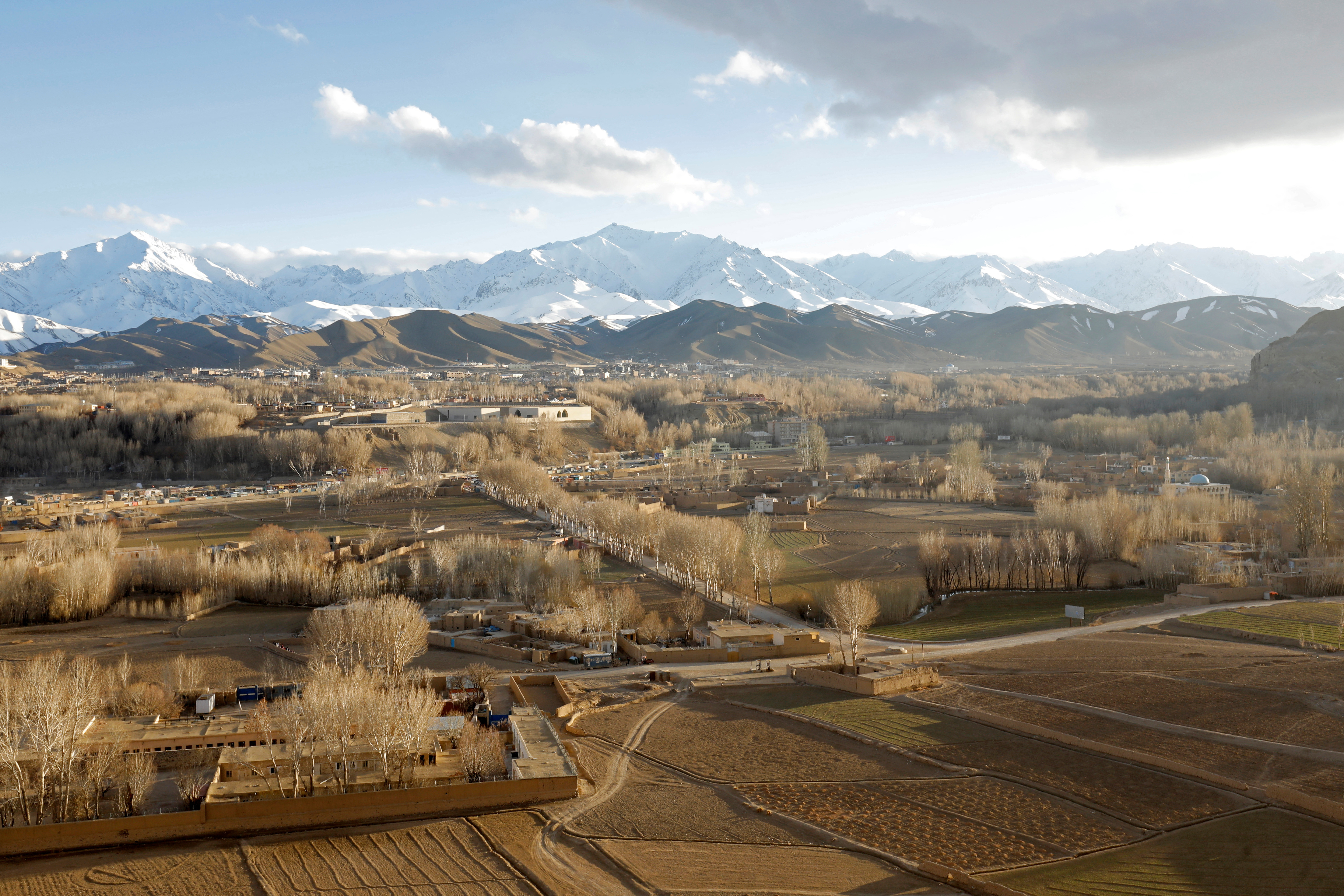 Snow covers the mountains surrounding Bamiyan, Afghanistan