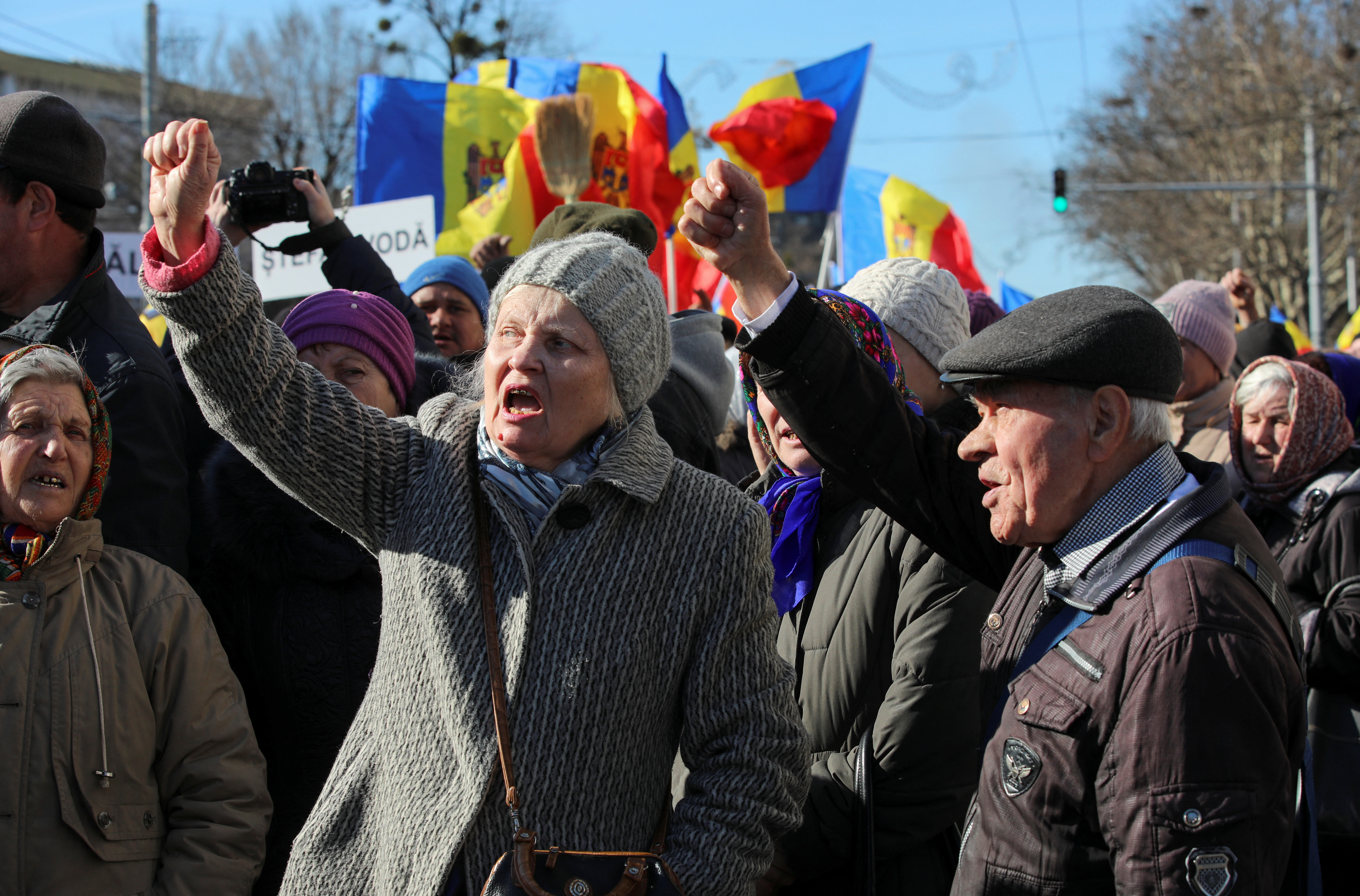 Participants protest against the recent countrywide increase of power rates and prices in Chisinau, Moldova