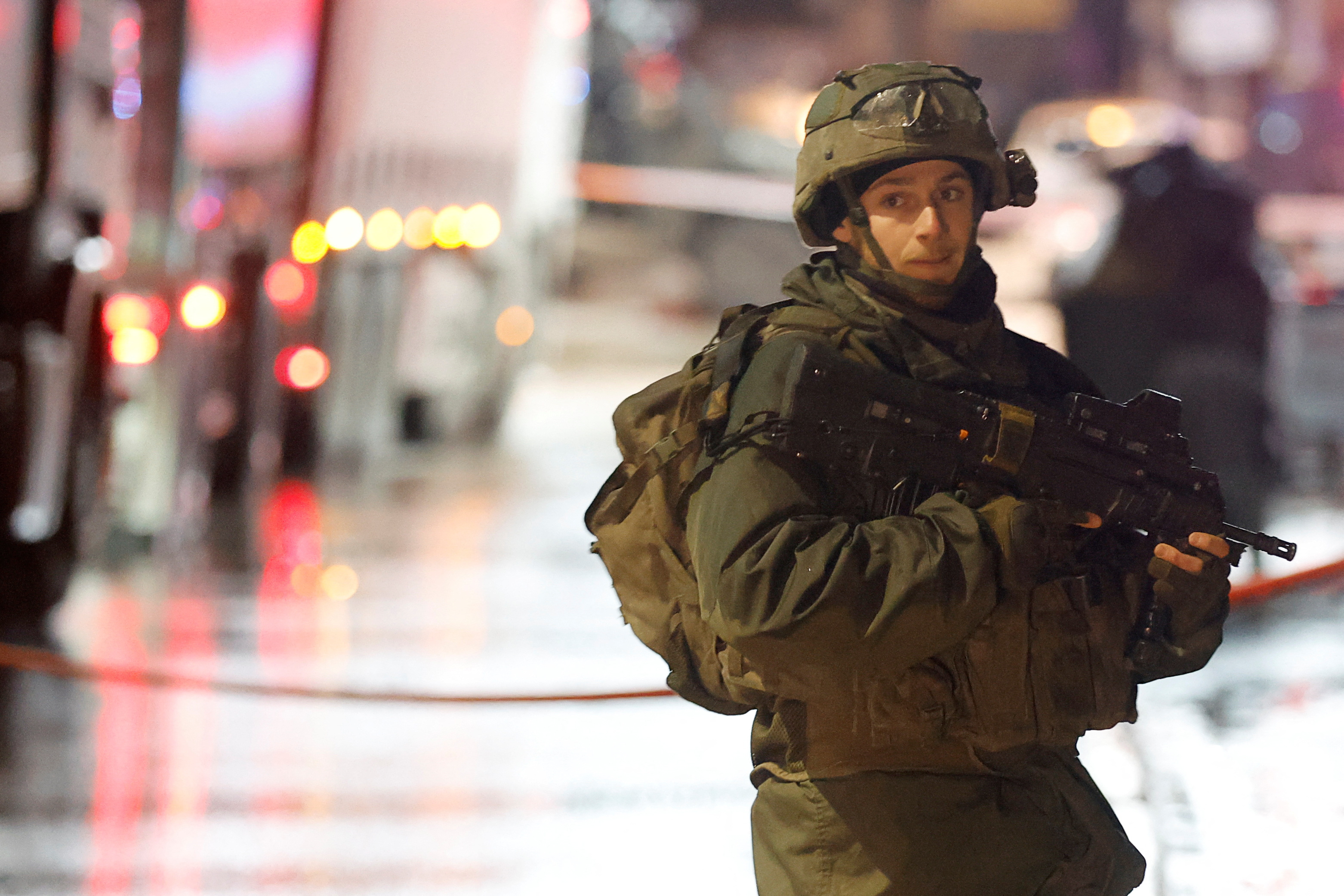 An Israeli soldier in Huwara, in the Israeli-occupied West Bank.