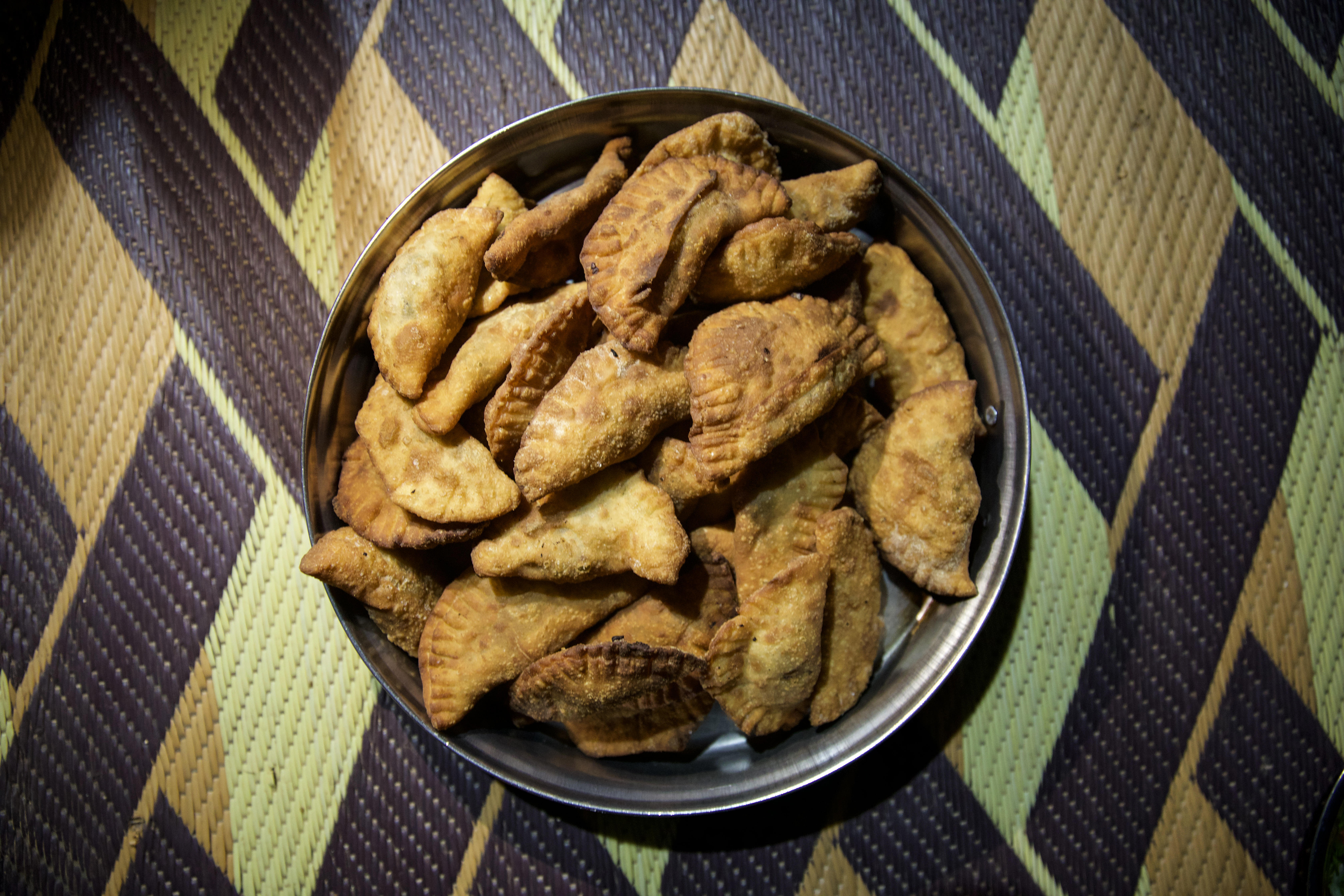 Overhead shot of a big platter of sambousak