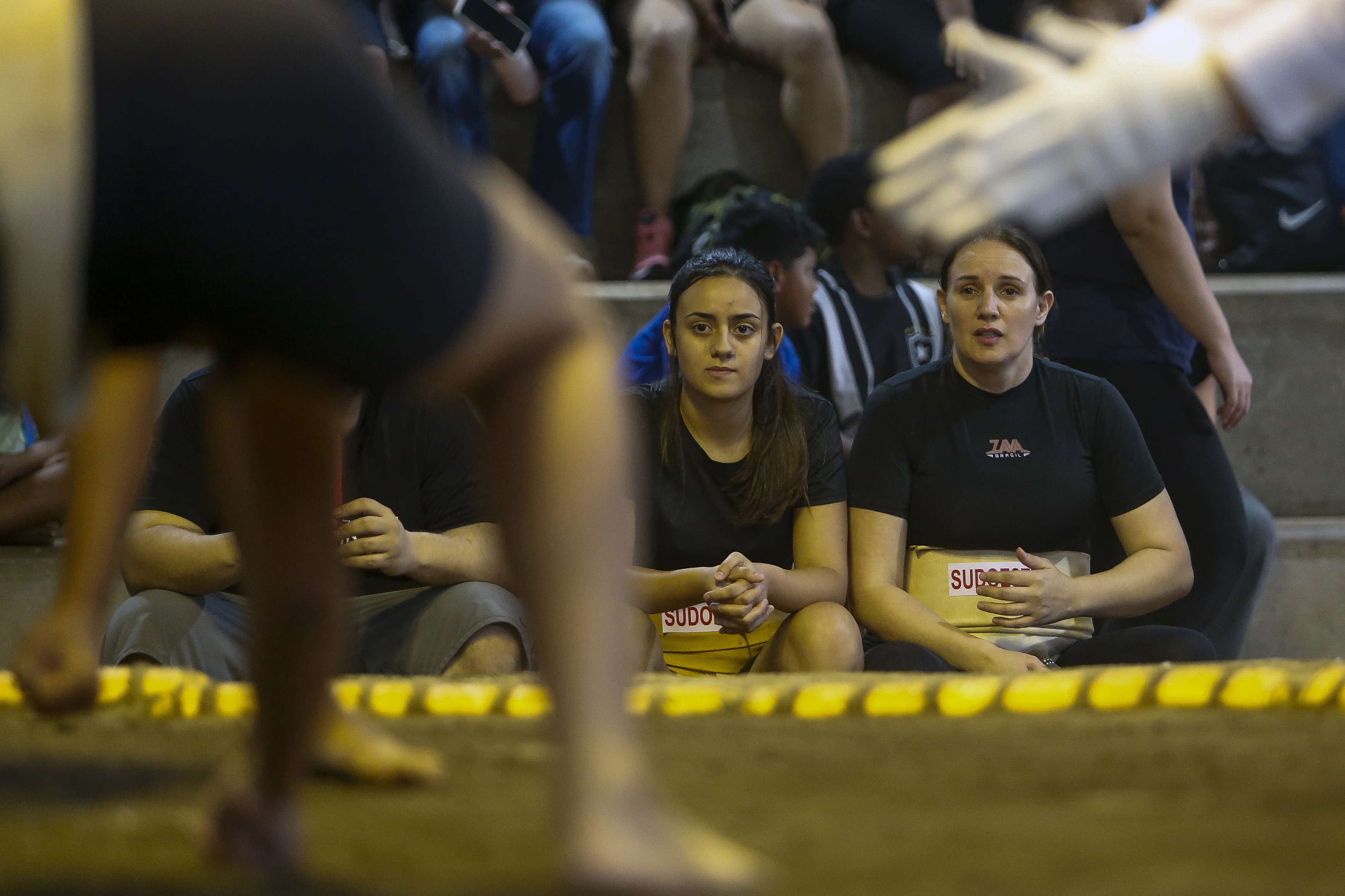 Sumo wrestlers fight during a Brazilian sumo championship bout, a qualifier for the South American championship, in Sao Paulo, Brazil
