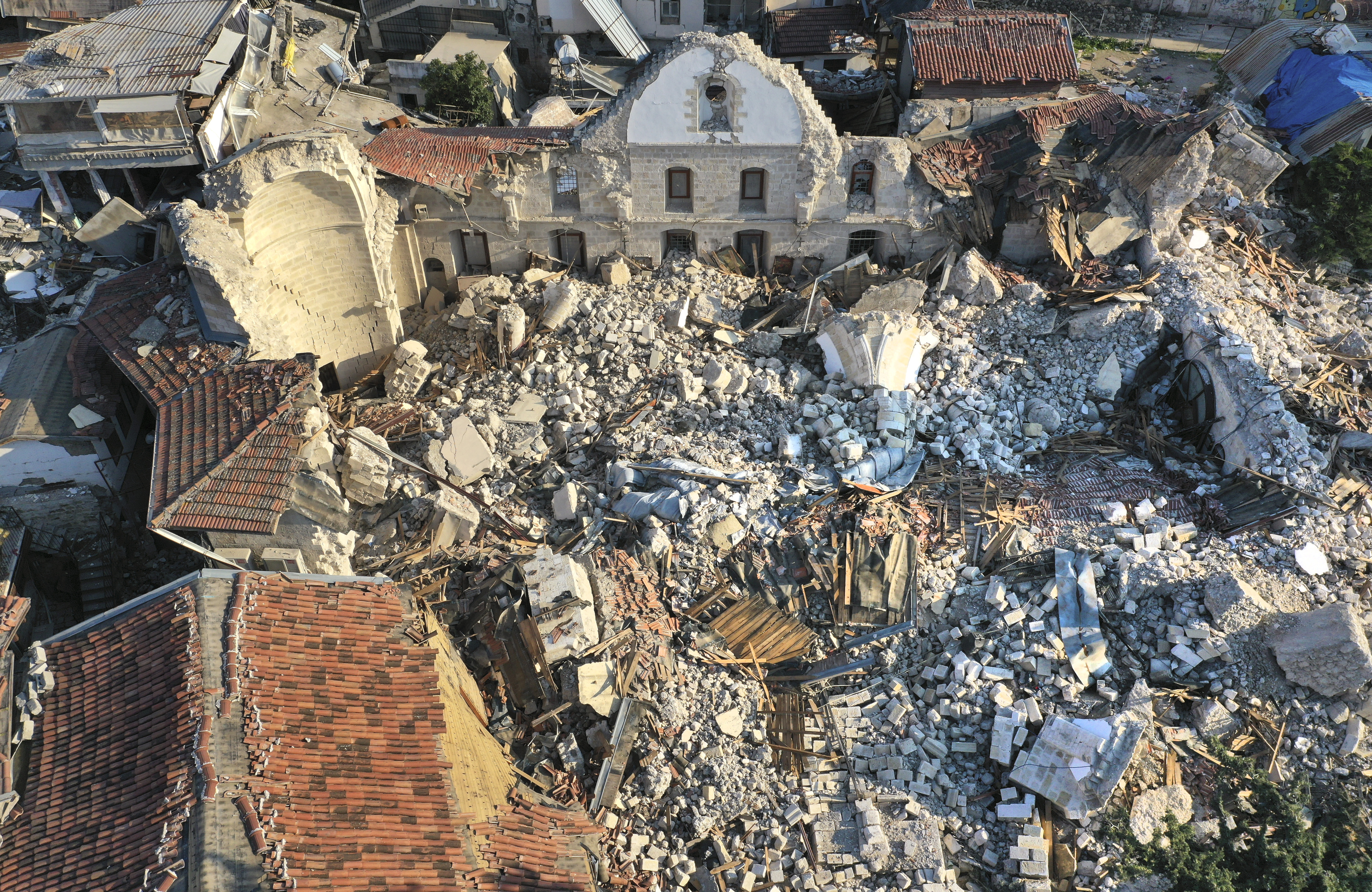 View of the Antioch Greek Orthodox Church which destroyed during the devastated earthquake, in the old city of Antakya, southern Turkey, Monday, Feb. 13, 2023. Antakya, known as Antioch in ancient times, has been destroyed many times by earthquakes. It was destroyed yet again by an earthquake earlier this month, and residents are wondering if its ancient glories will ever come back. (AP Photo/Hussein Malla)