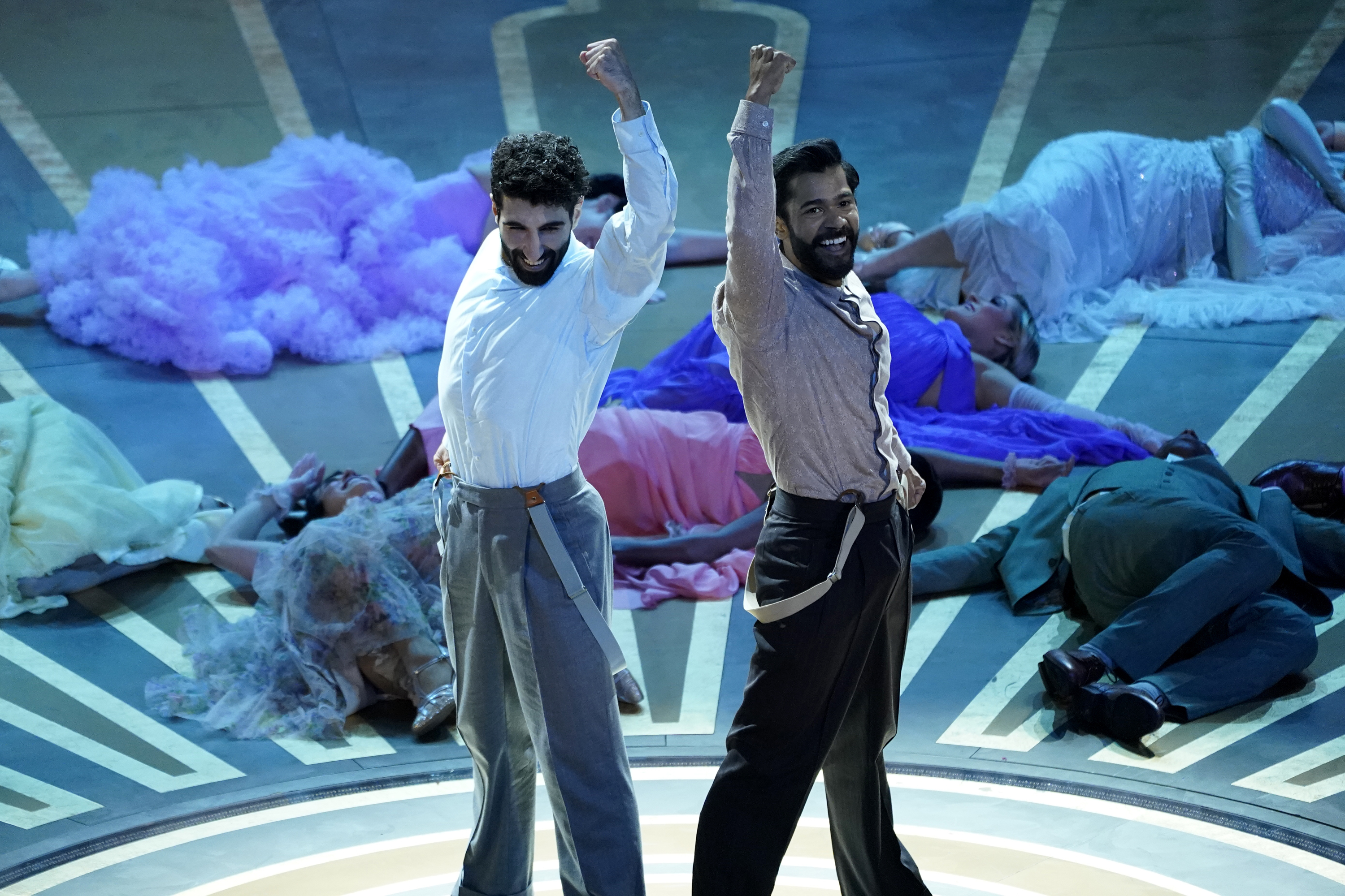 A performance of the song "Naatu Naatu" from "RRR" at the Oscars