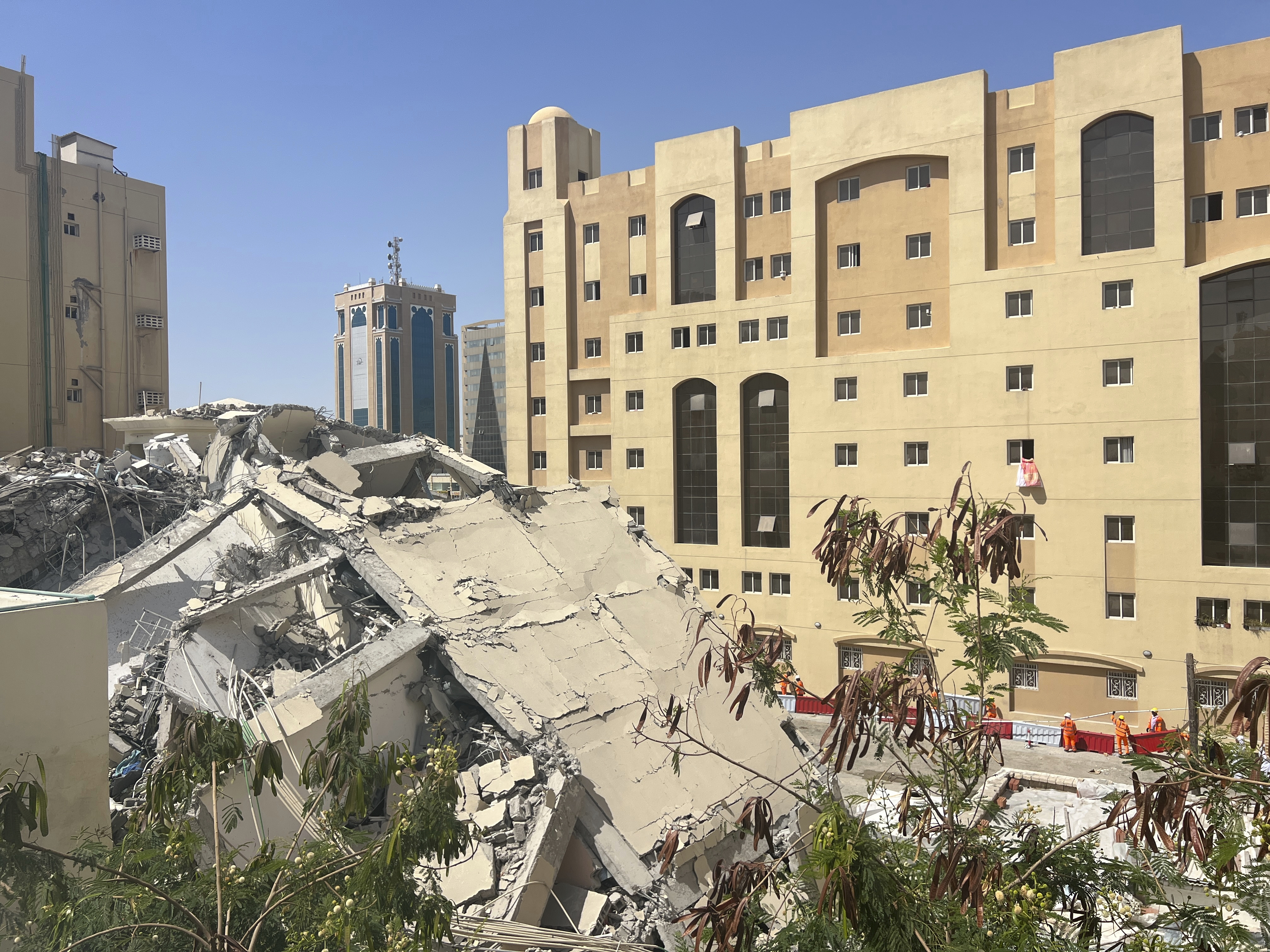The ruins of a collapsed building are seen in Doha, Qatar,