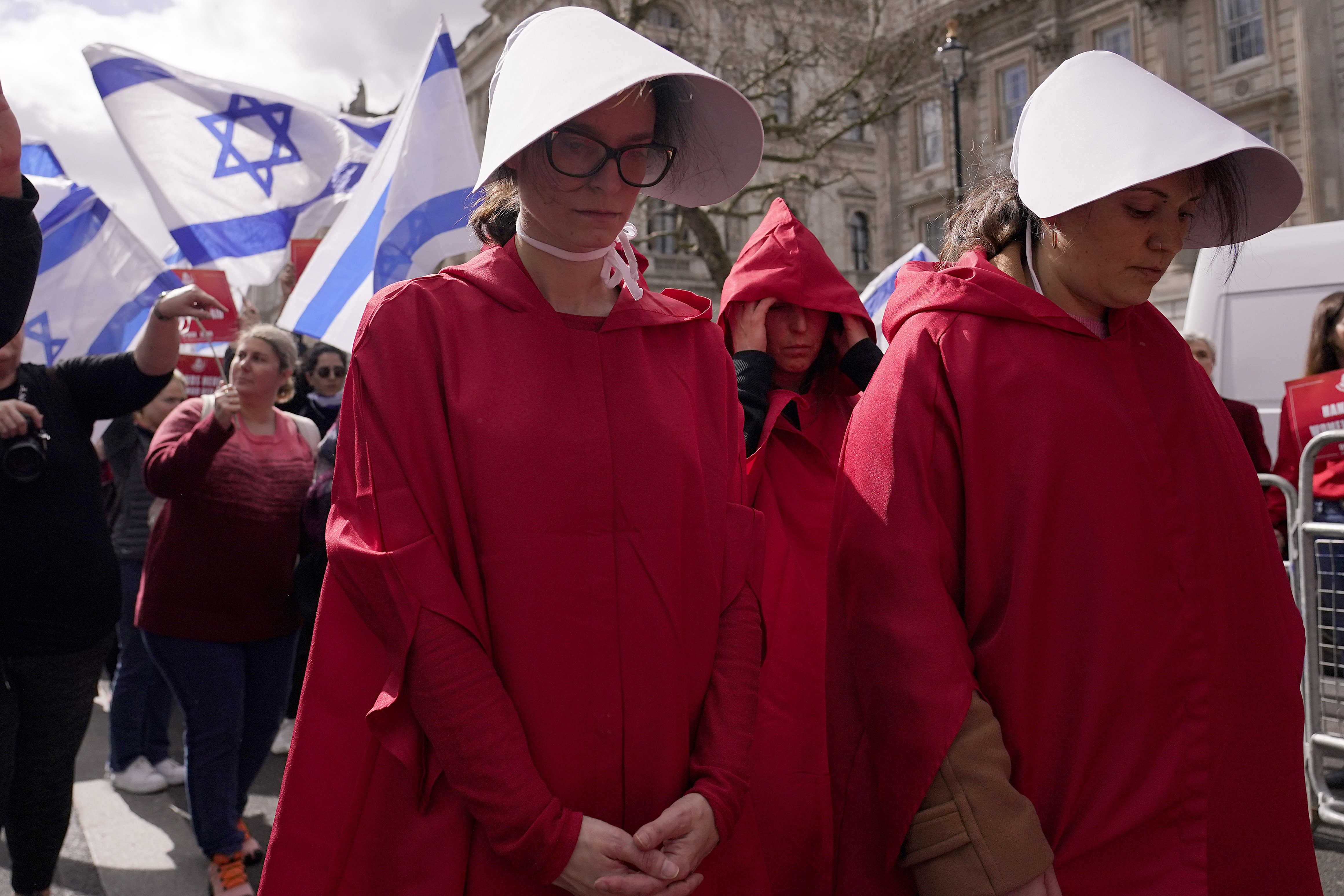 Protestors demonstrate during a visit of Israeli Prime Minister Benjamin Netanyahu