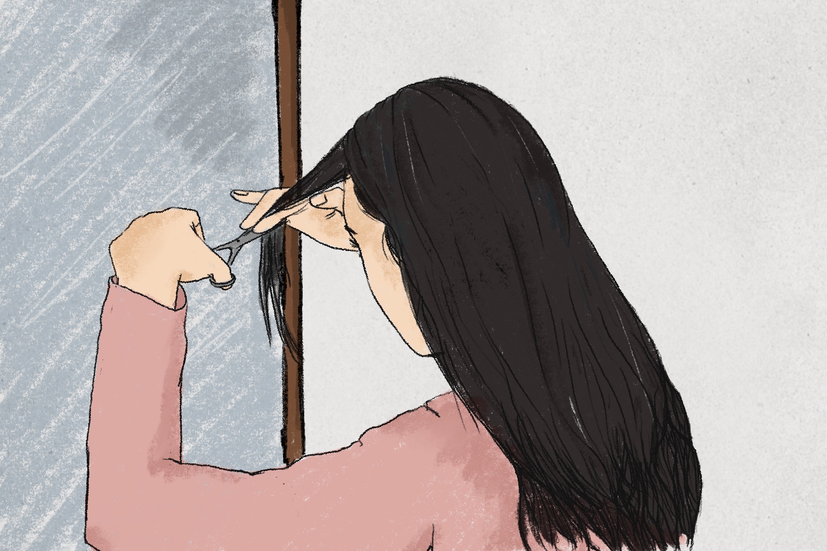 Illustration of a woman cutting her hair