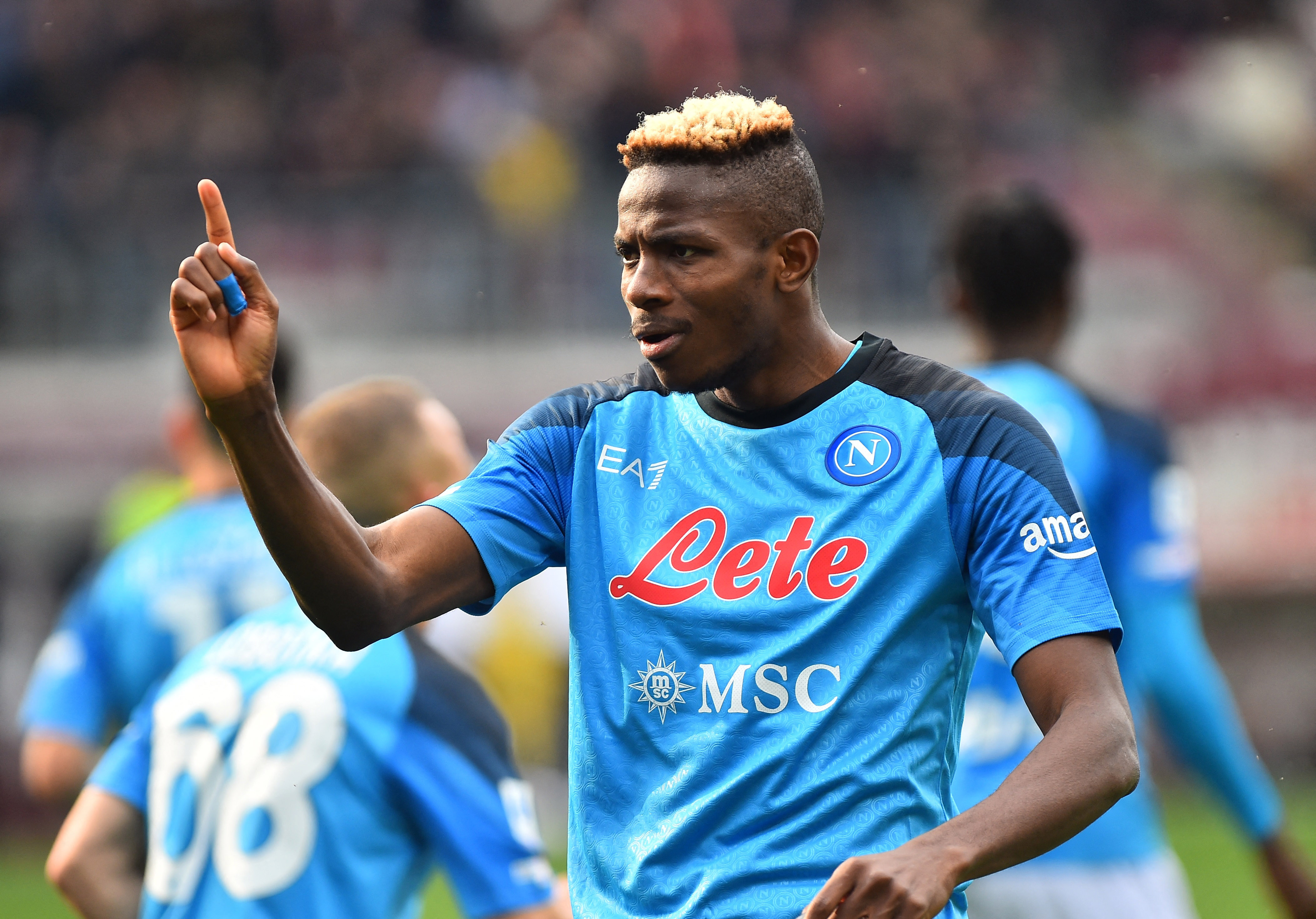 Napoli's Victor Osimhen celebrates scoring a goal against Torino