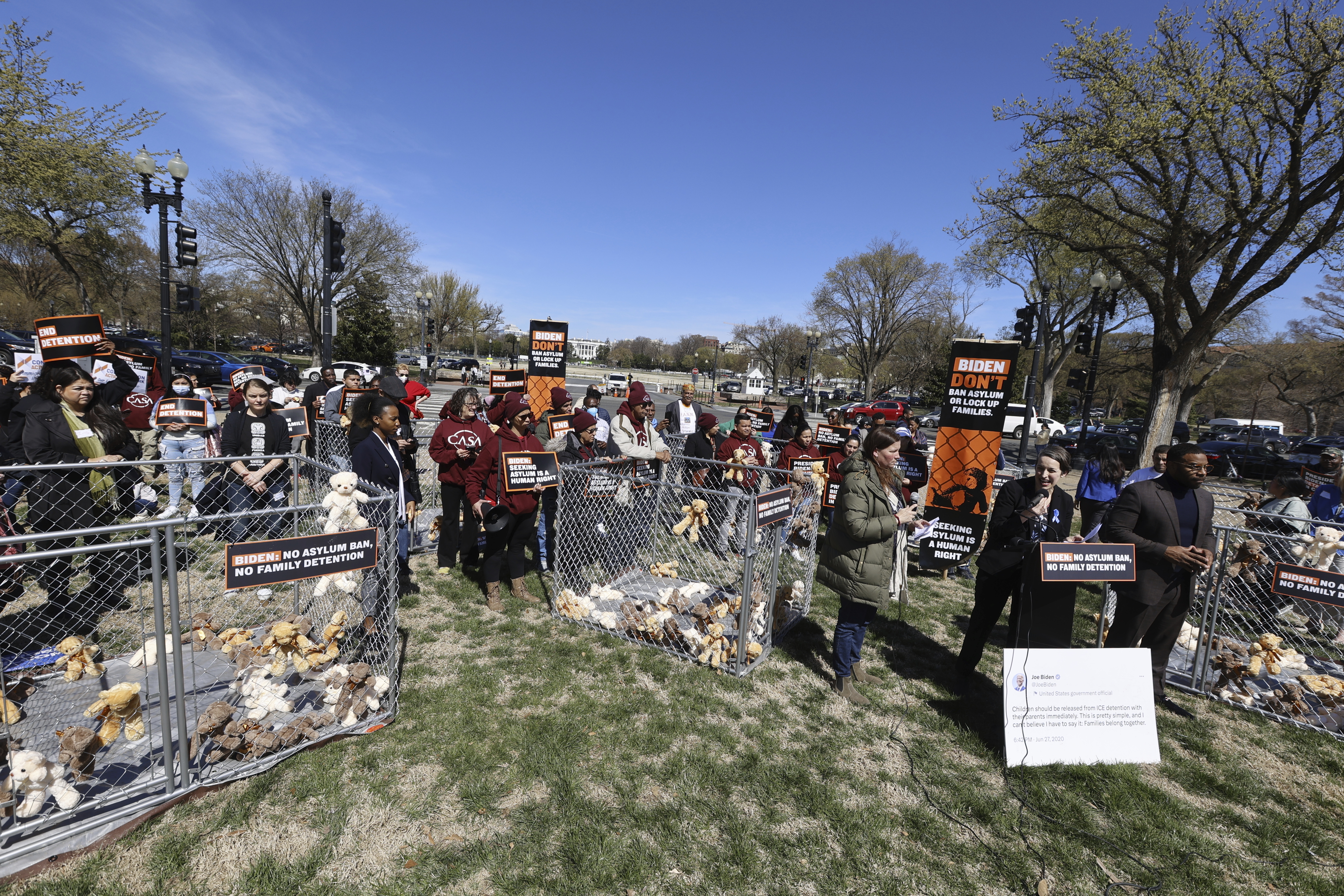 IMAGE DISTRIBUTED FOR MOVEMENT CATALYST – ACLU National Political Director Deirdre Schifeling speaks at rally against family detention and Biden's proposed asylum ban on Thursday, March 16, 2023 in Washington. (Eric Kayne/AP Images for Movement Catalyst)