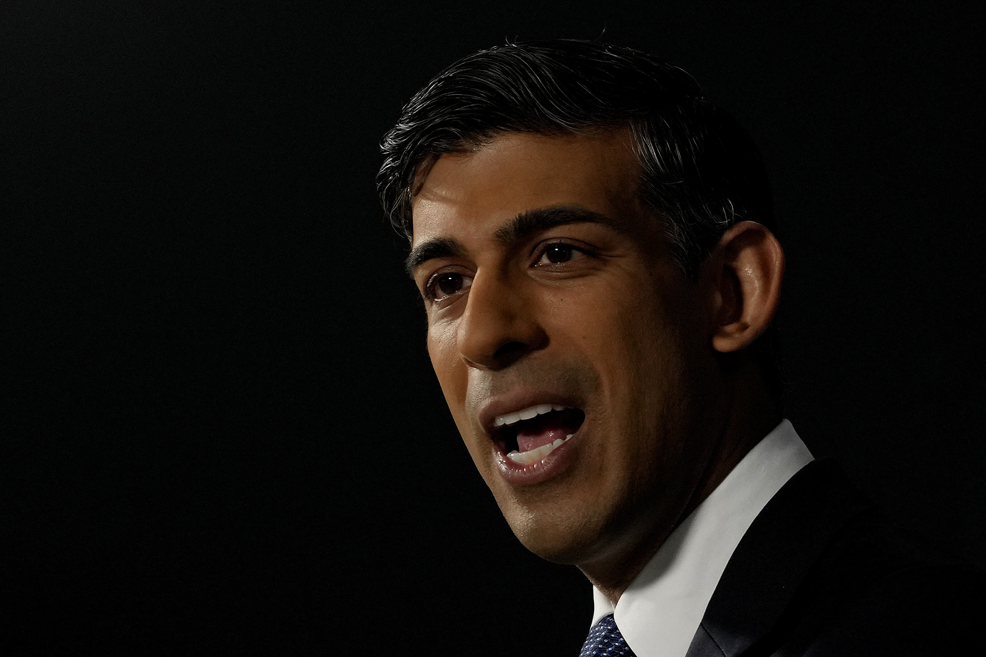 Britain's Prime Minister Rishi Sunak delivers a speech on ending the "anti-maths mindset" to boost economic growth at the London Screen Academy (LSA) in London, Monday, April 17, 2023. (AP Photo/Kirsty Wigglesworth, pool)
