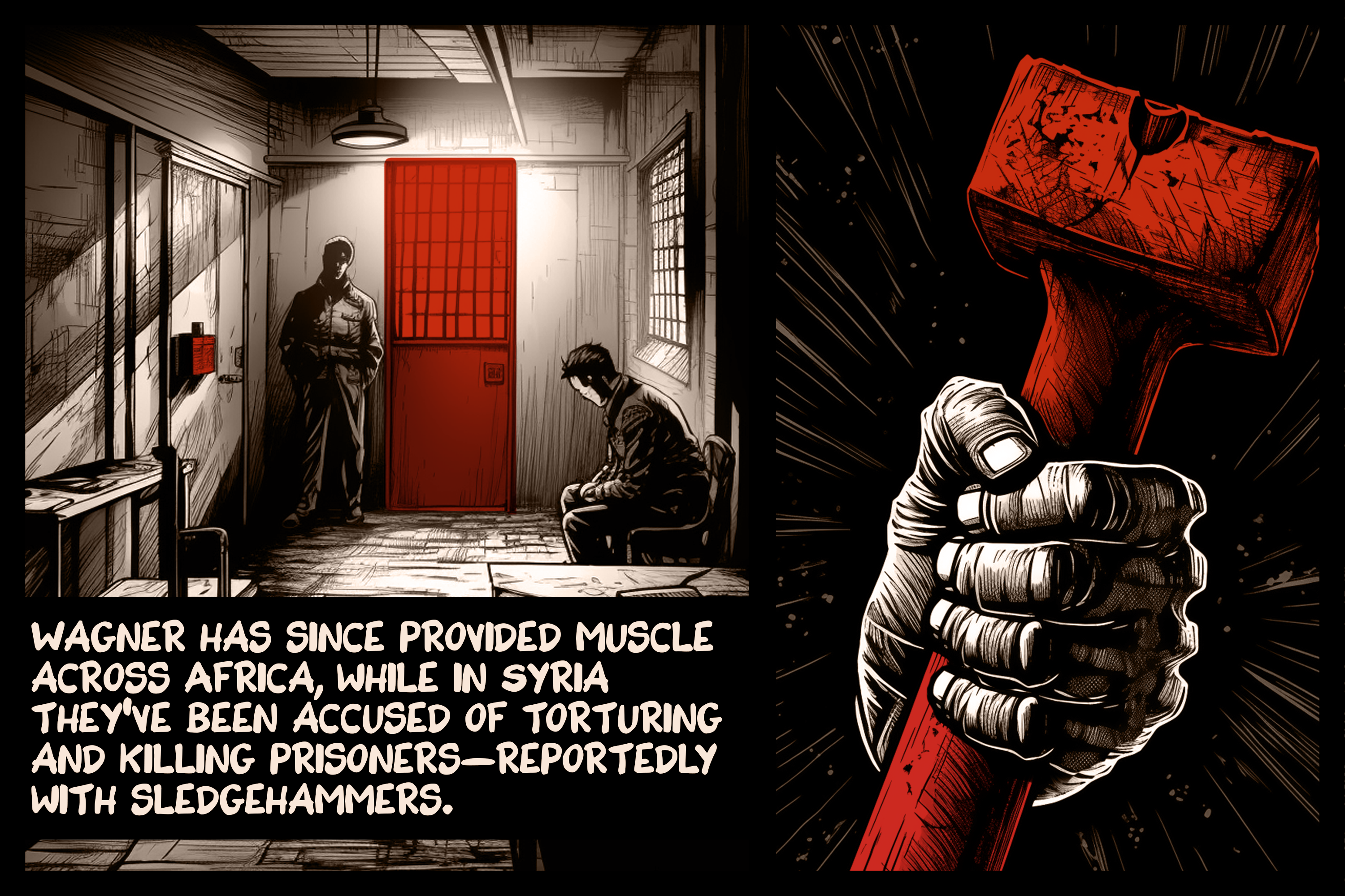 Wagner has since provided muscle across Africa, while in Syria they’ve been accused of torturing and killing prisoners — reportedly with sledgehammers.