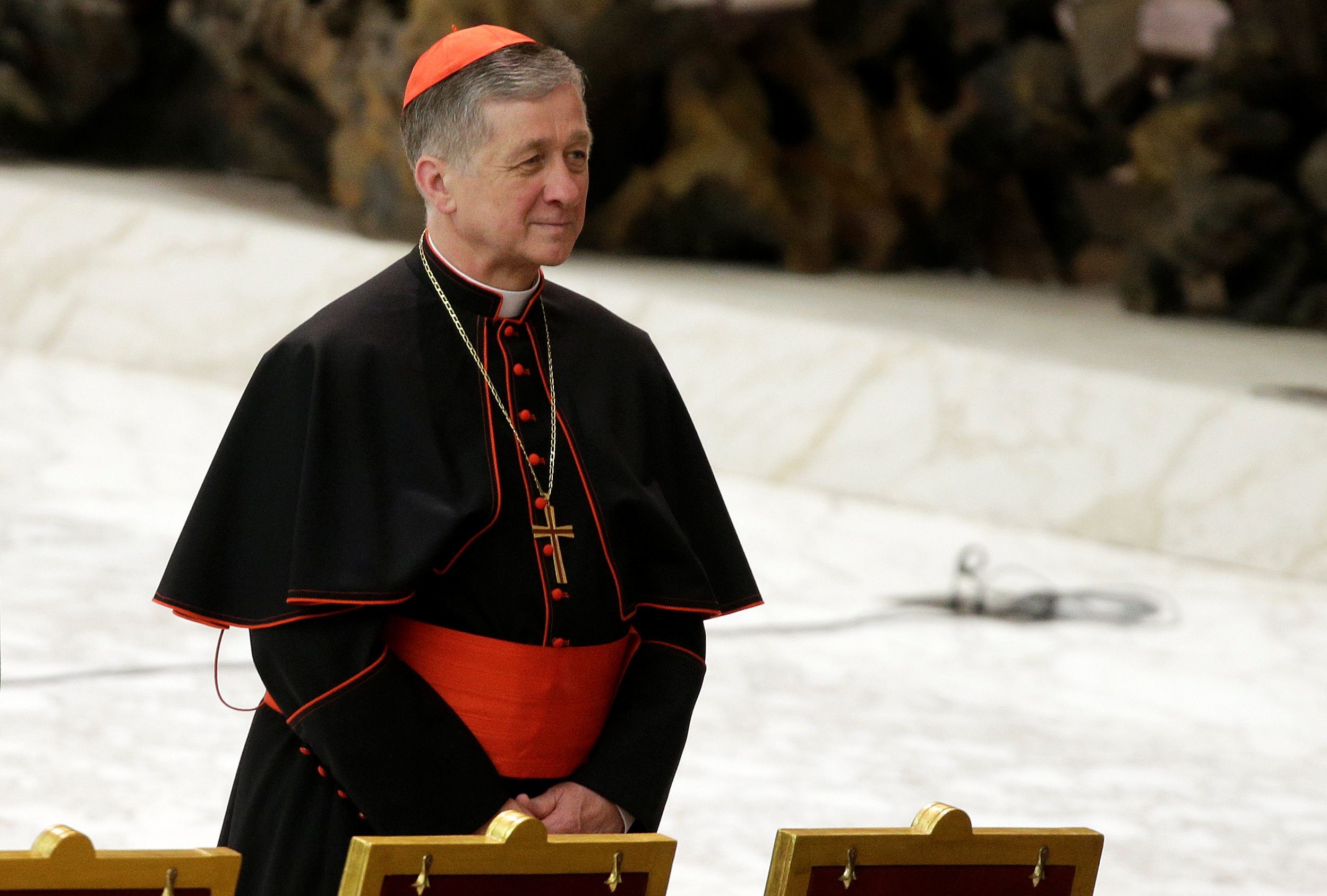 Cardinal Blase Cupich waits for the arrival of Pope Francis to lead the general audience in Paul VI hall at the Vatican, February 7, 2018.