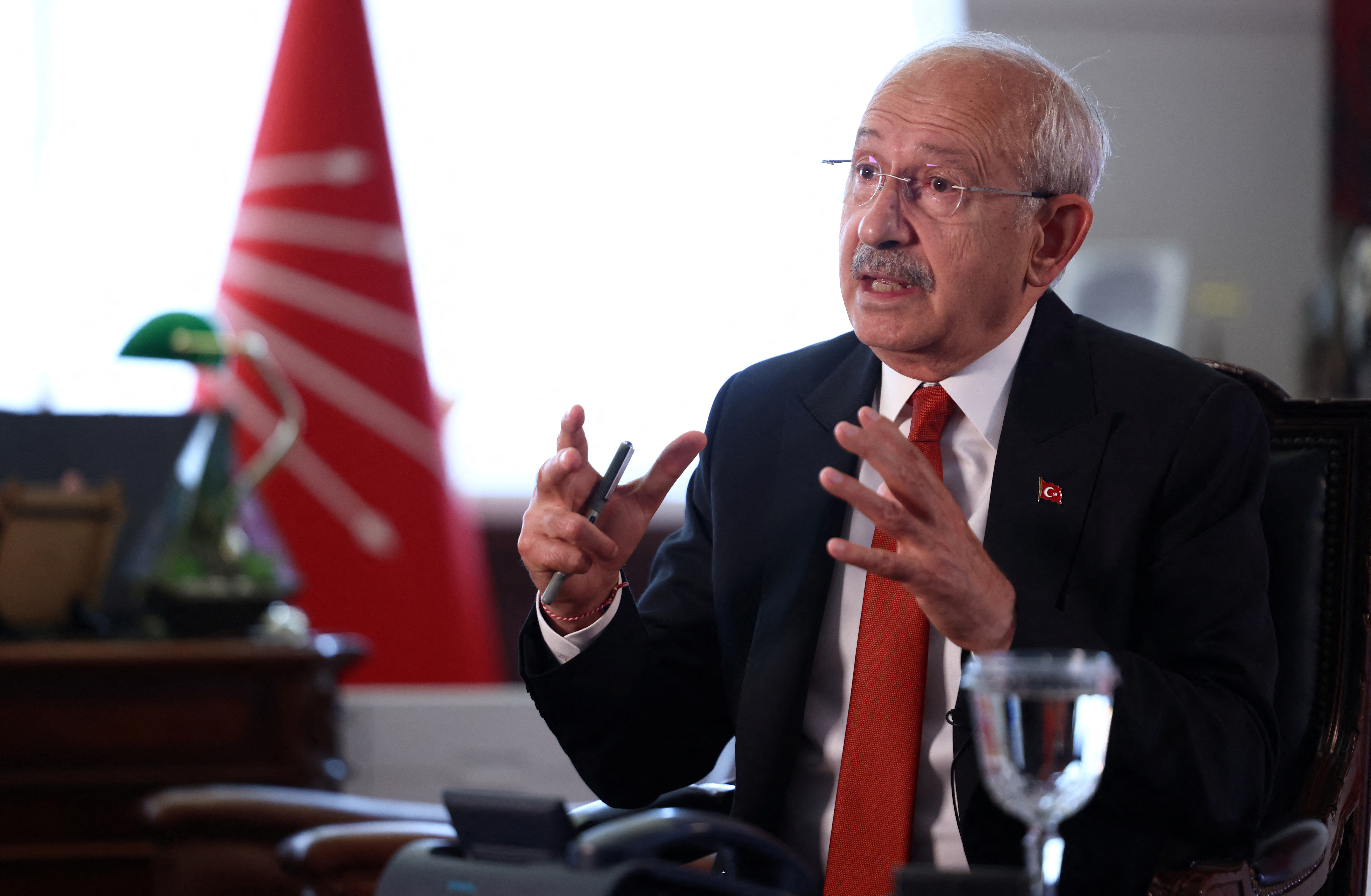 Kemal Kilicdaroglu, presidential candidate of Turkey's main opposition alliance and the leader of the Republican People's Party (CHP), speaks during an interview with Reuters ahead of the May 14 presidential and parliamentary elections in Ankara, Turkey, May 12, 2023. [File: REUTERS/Cagla Gurdogan]
