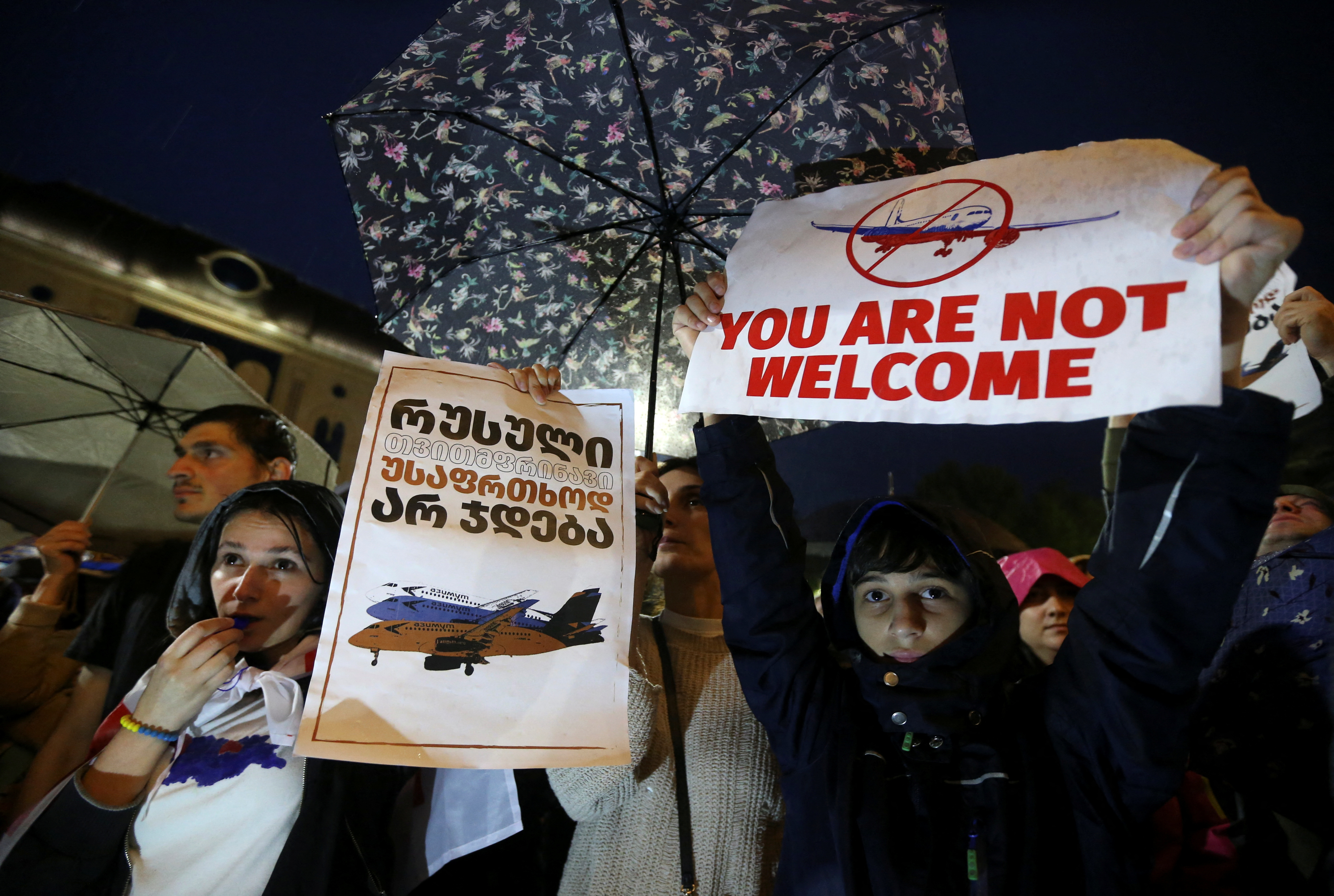 Opposition activists protest against Georgia's flight plan